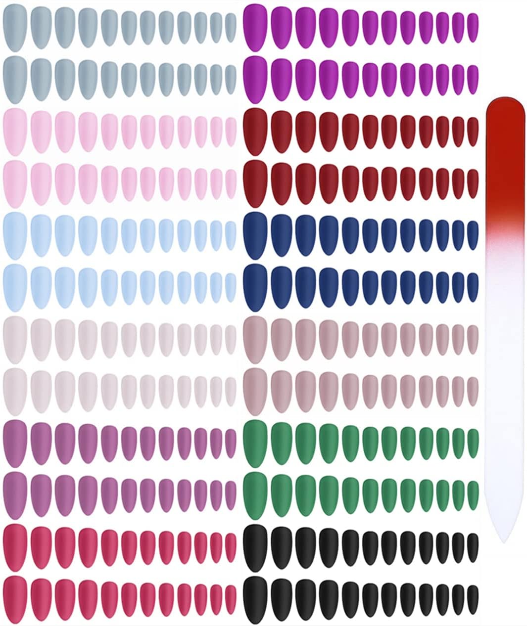 editTime 12 sets/288pcs Solid Colors Matte Acrylic Stiletto False Nails Full Cover Fake Nails Tips Natural Medium Claw Nails Tips with a Crystal Nail File (Matte Stiletto)