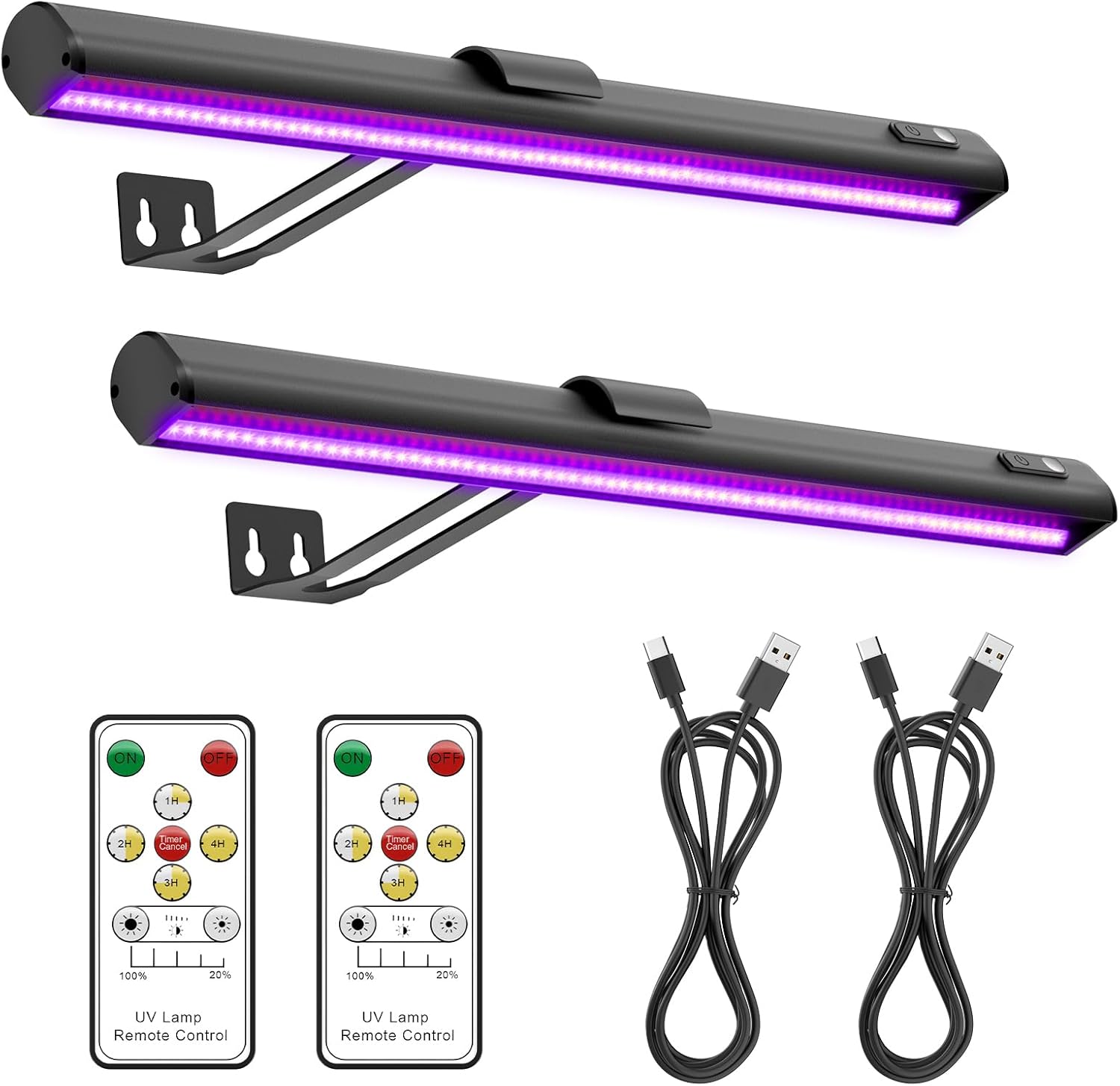 Onforu Black Light for Blacklight Tapestry,15'' Rechargeable Blacklight Picture Light with Remote, 4000mAh Black Light Bar for Fluorescent Poster, Glow in The Dark Party, Bedroom Decor, Party, 2 Pack