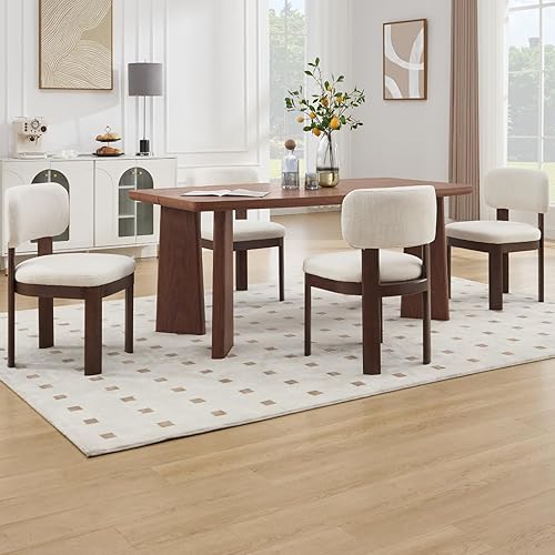 Miniatura 5 de Farmhouse - Juego de 2 sillas de comedor color beige, modernas sillas tapizadas de lino para cocina y comedor, marco de madera de nogal, cómoda