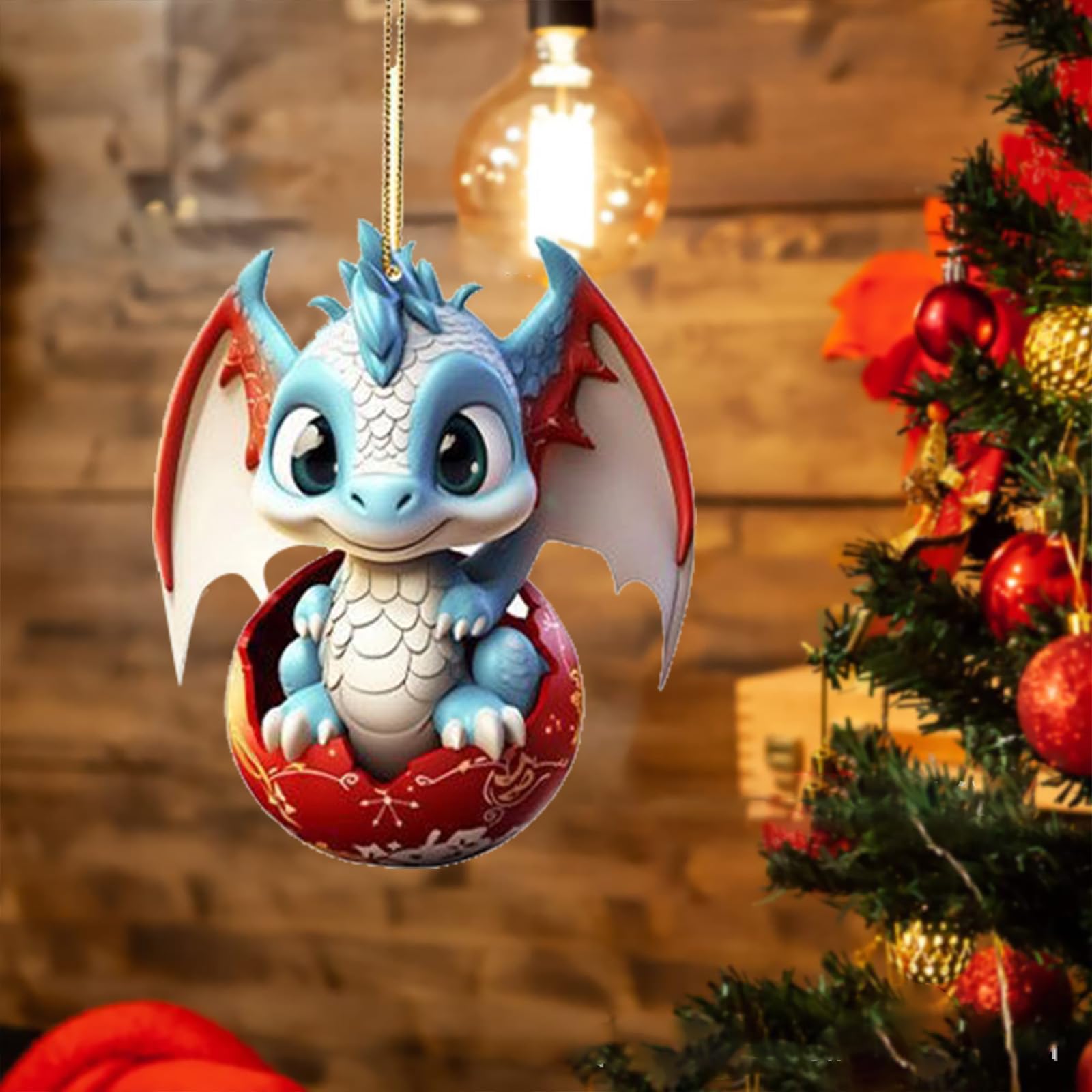Weihnachten niedlicher Dinosaurier-Ei-Anhänger Mini Blauer Drache schlüpfender Weihnachtsbaum-Dekorations-Anhänger Sonnensegel Mit Stangen Kinder (D, One Size)
