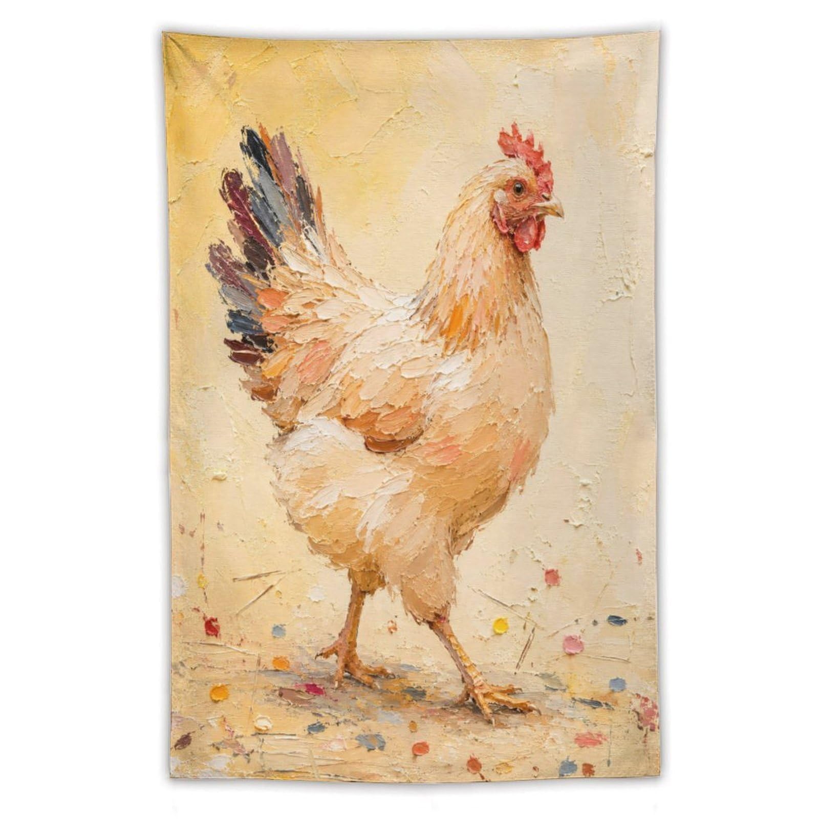 H3B8U2Y5 White Chicken Warm Pastel Wall Tapestry, Farm Bird Portrait