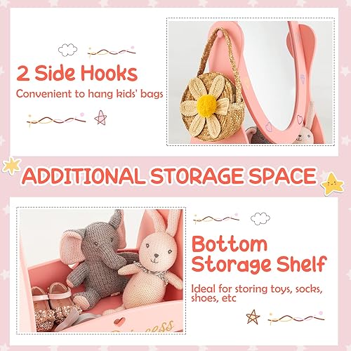 Miniatura 22 de Costzon Juego de tocador para niños, juego de tocador para niñas con espejo y taburete, tocador de maquillaje de princesa con cajón, tabla de