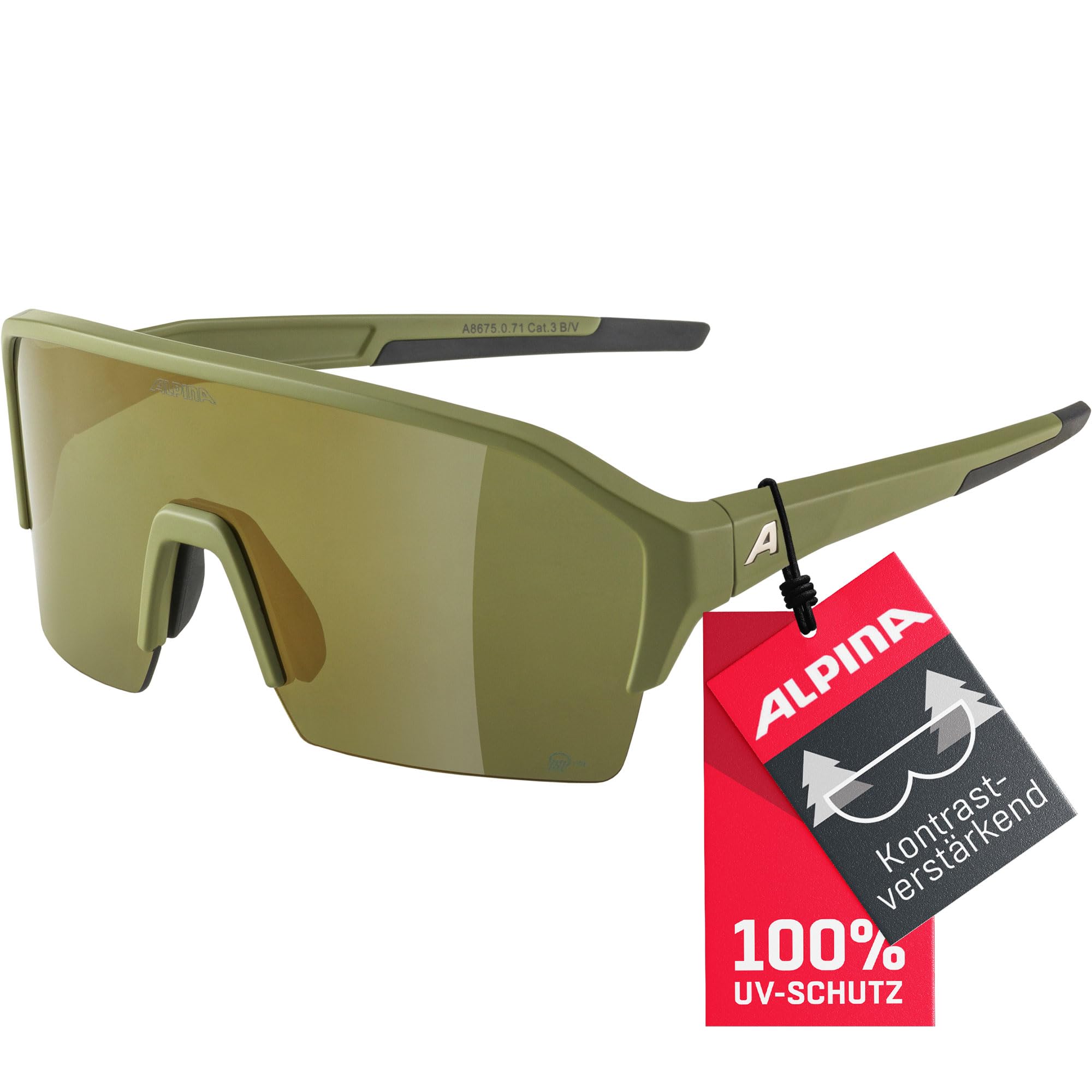 ALPINA Unisex Sport- & Fahrradbrille Sonnenbrille, Olive Matt, Einheitsgröße EU
