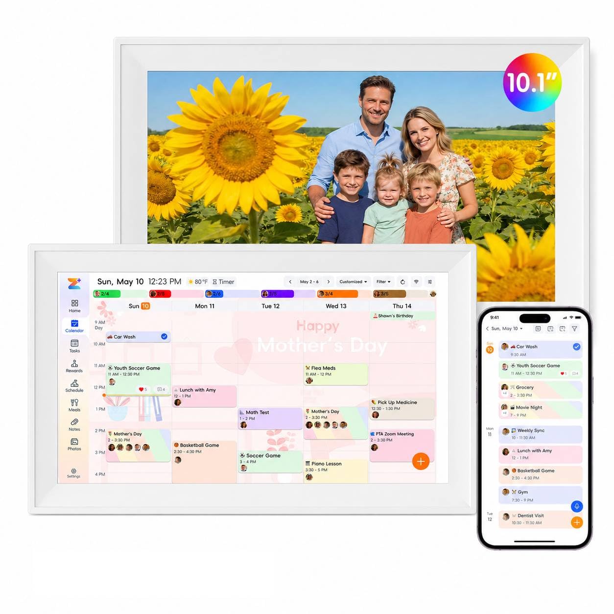 Westsee Calendario digitale da 10,1 pollici, calendario interattivo touch screen elettronico, planner intelligente per la famiglia, per programmi, visualizzazione foto, pasti, tabella delle faccende e