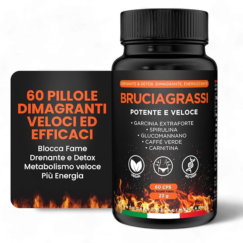 Brucia Grassi Potenti Veloci [DRENANTE GAMBE - ANTICELLULITE] con Dieta Digitale Inclusa | Dimagrante - Termogenico - Blocca Fame | Brucia Grassi - Carnitina | 60 Capsule