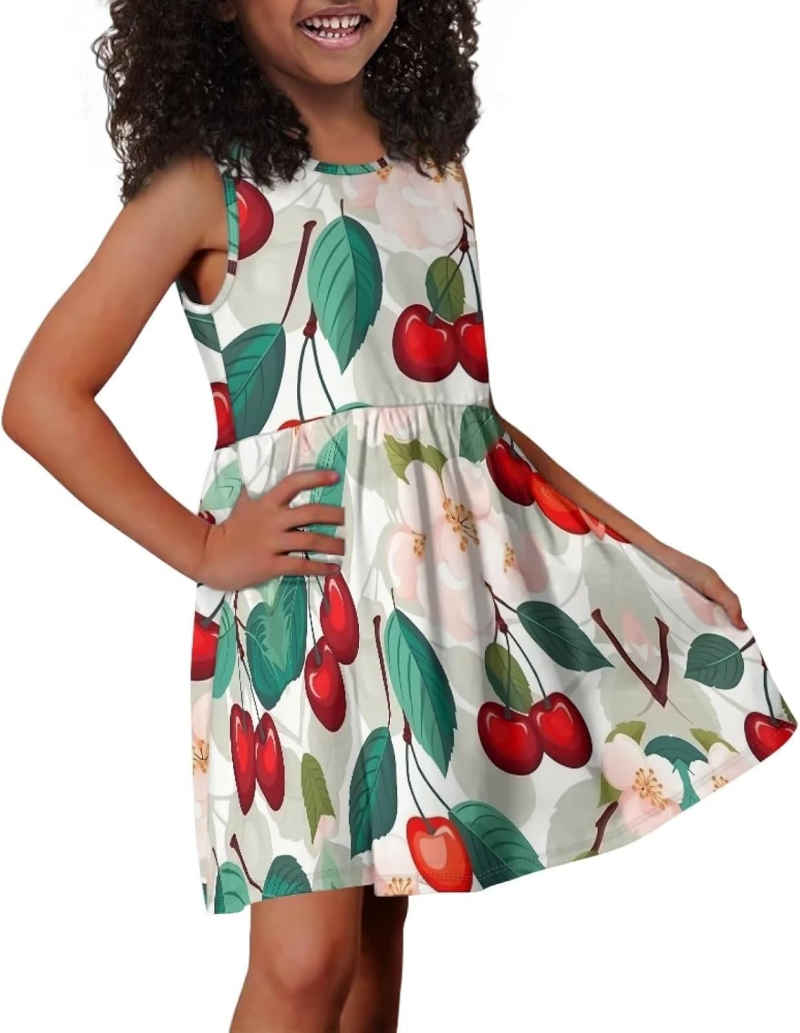 Cute Floral Sundress for Girls Comfy Soft Swing Loose Fit Sleeveless Summer Dress with Pockets - Image 4