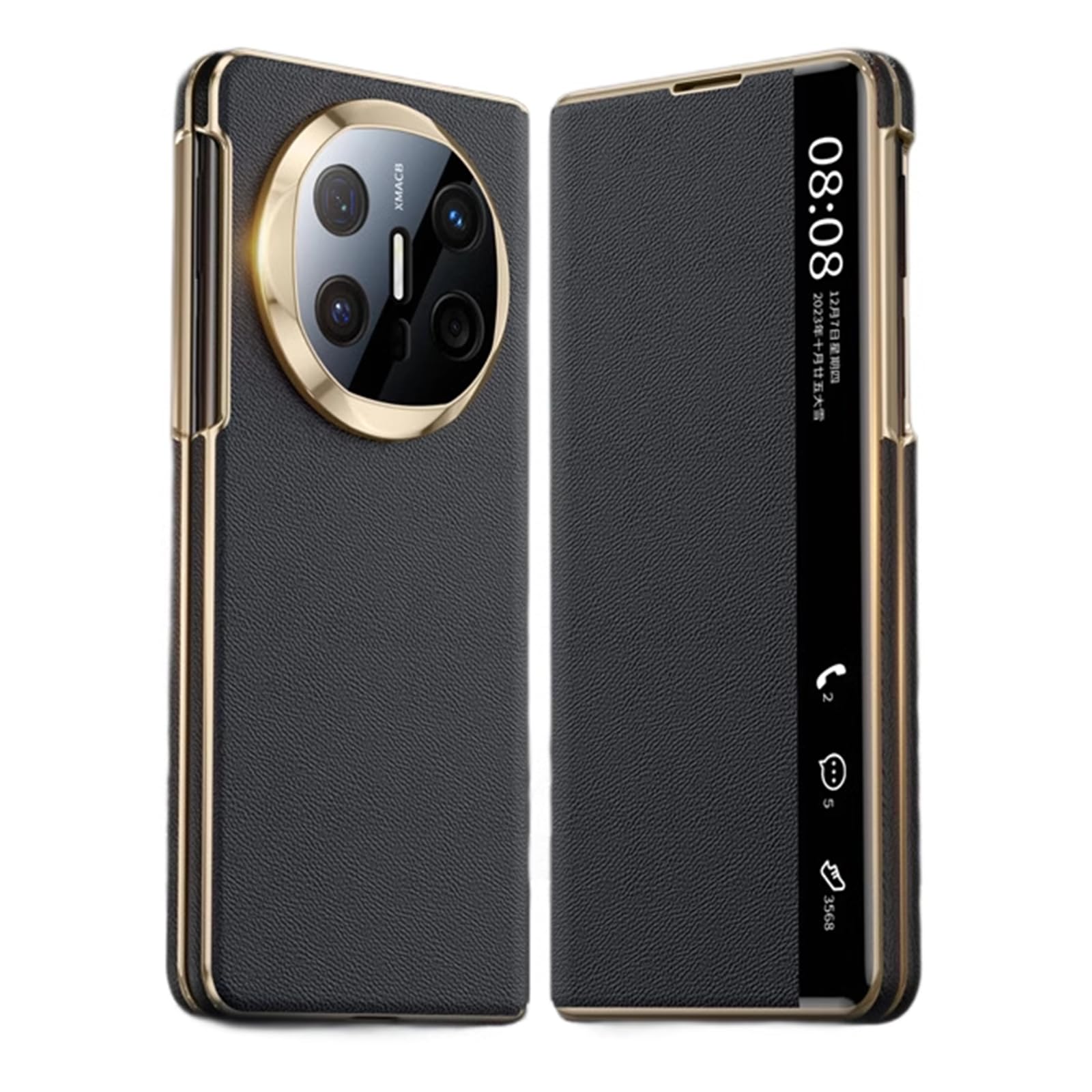 Etui do Huawei Mate X6, Smart Mirror View Flip Case Luksusowy otwierany Okienko Pokrycie Pełna Ochrona, Czarny, Mate X6