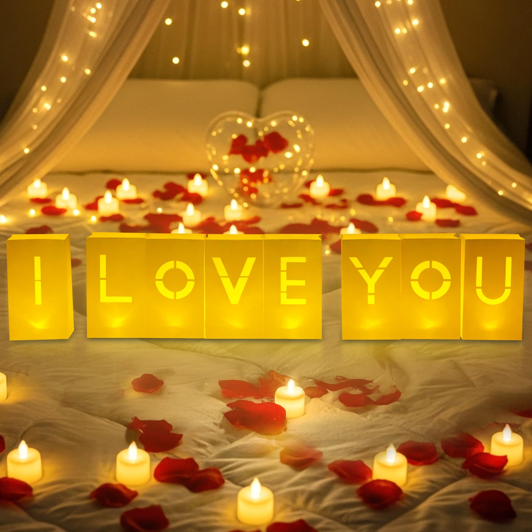 Sacs en papier ajouré I Love You avec lettres lumineuses intégrées