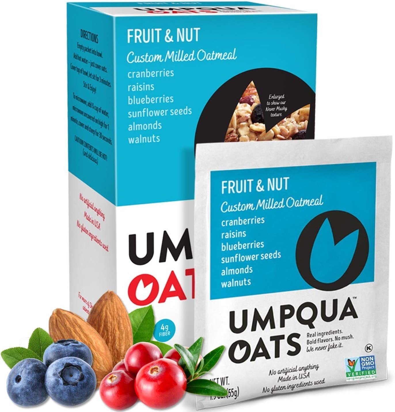 Umpqua Oats Fruit & Nut Custom Milled Oatmeal, 2 Boxes of 6 (12 Packets)