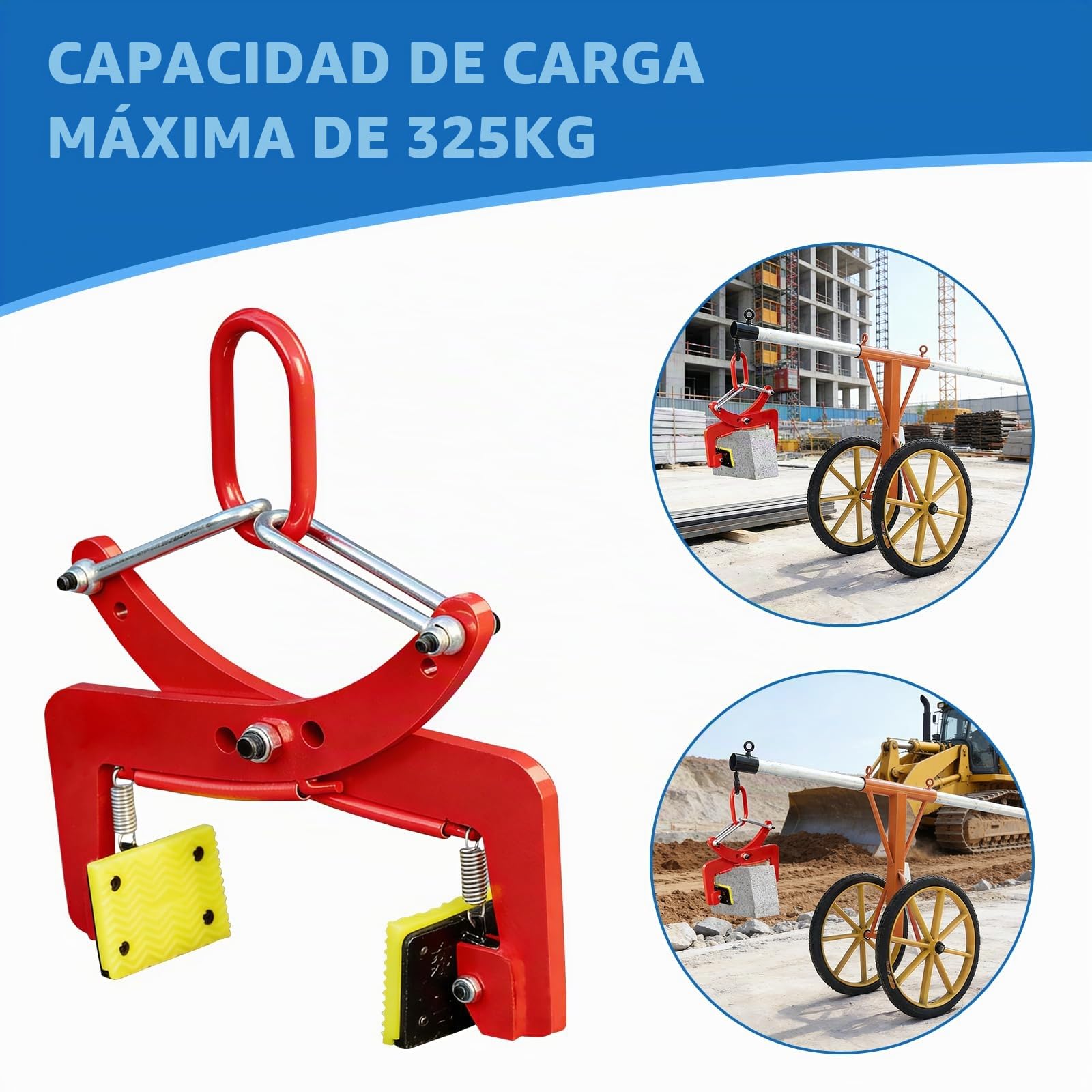 Pinzas para bordillos, tenazas elevadoras con capacidad de carga de 325 kg | elevador de piedras con diámetro de apertura ajustable de 6-18 cm para el transporte de piedras
