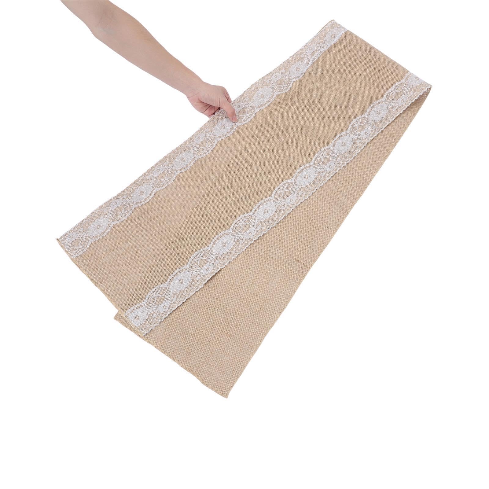VOSAREA 12 Pièces Chemin de Table et Résistant Déformation en Lin Rustique 30 X 178 Cm Bordure Blanche, Lavable en Machine pour Mariage et Réception