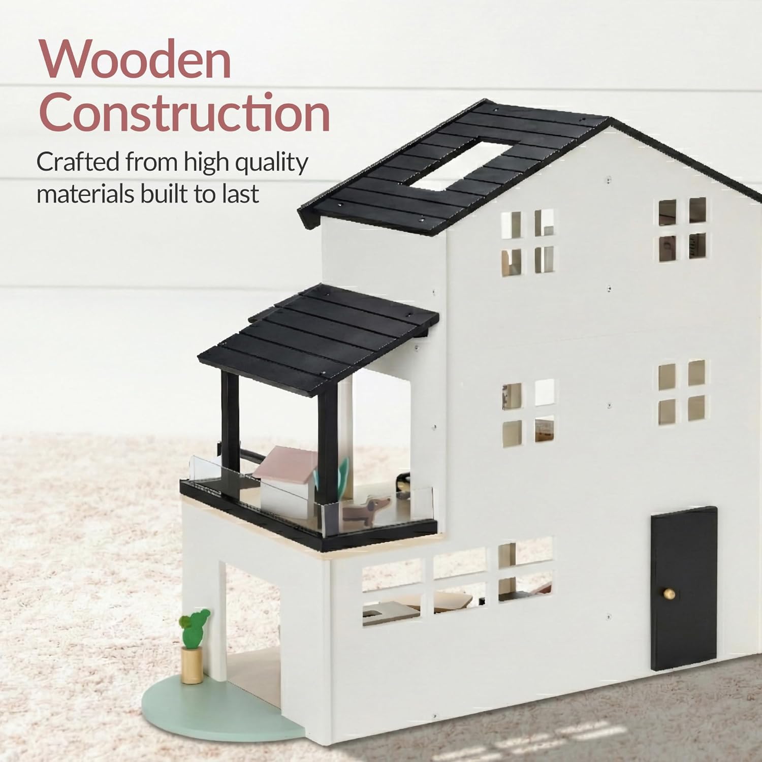 Best Choice Products Pretend Play Wooden Doll House with 40 Interactive Accessories, 3-Story Modern Toy Dollhouse Playset with 6 Rooms for Kids - White