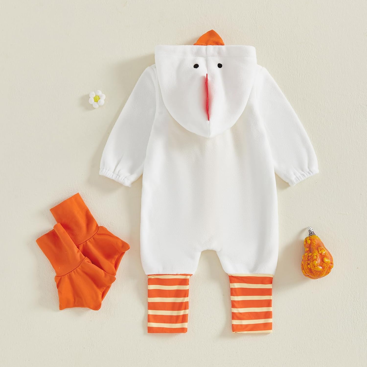 Baby Chick Halloween Costumes Infant Toddler Girl Boy Chicken Costume Fuzzy Romper Outfits Dress Up Set+Feet Warmer - Image 7