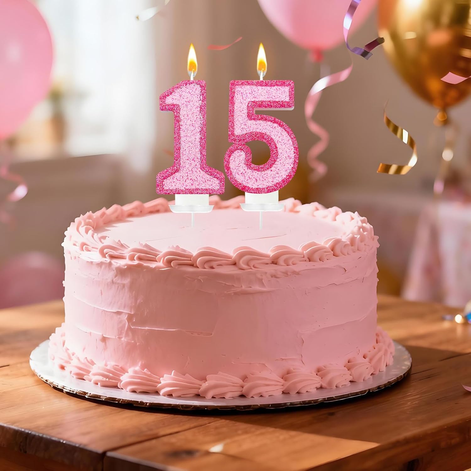 Pink Glitter Number Cake Candle, Sparkly Dual-Tone Pink Cake Topper for Decorative Display