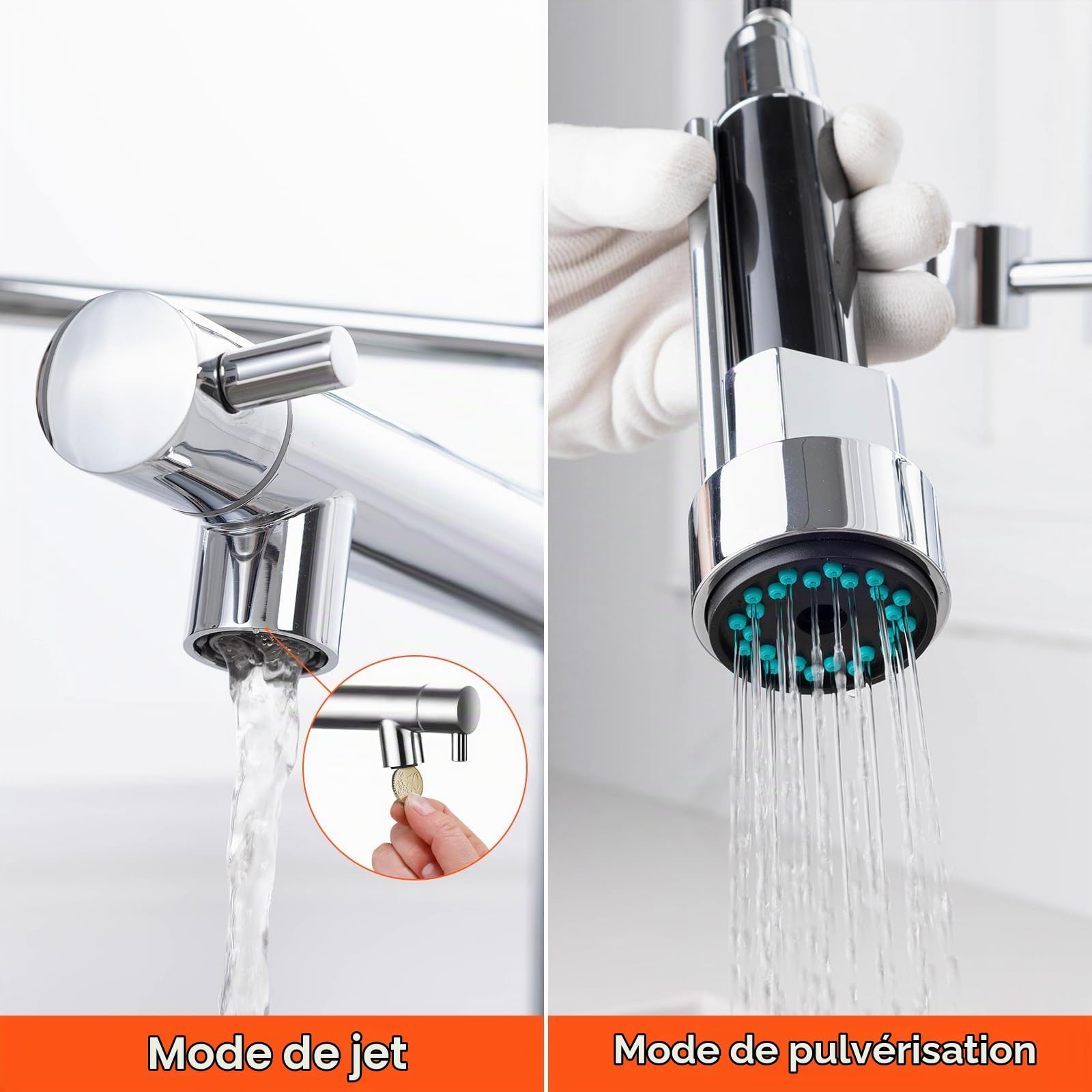 Ibergrif M22144, Kitchen Mixer Tap with 2 Jets, Professional Kitchen Mixer Tap with Two Spouts, Stainless Steel, Chrome, Silver