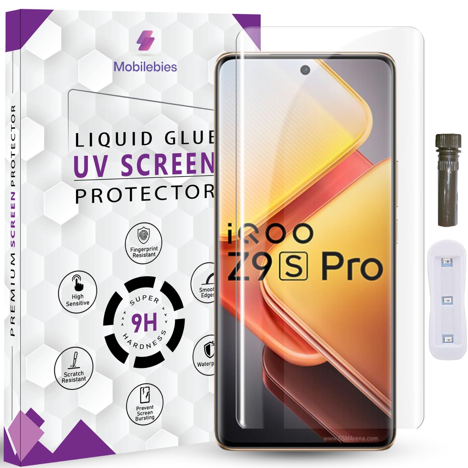 Mobilebies® Advanced HD+ UV Tempered Glass Screen Protector For iQOO Z9s Pro/iQOO Z9s (6.78 Inch, Pack of 1) Full Adhesive UV Curved Screen Guard, Case Friendly with installation kit & Guide (B0DF5FC2VV) Amazon Price History, Amazon Price Tracker