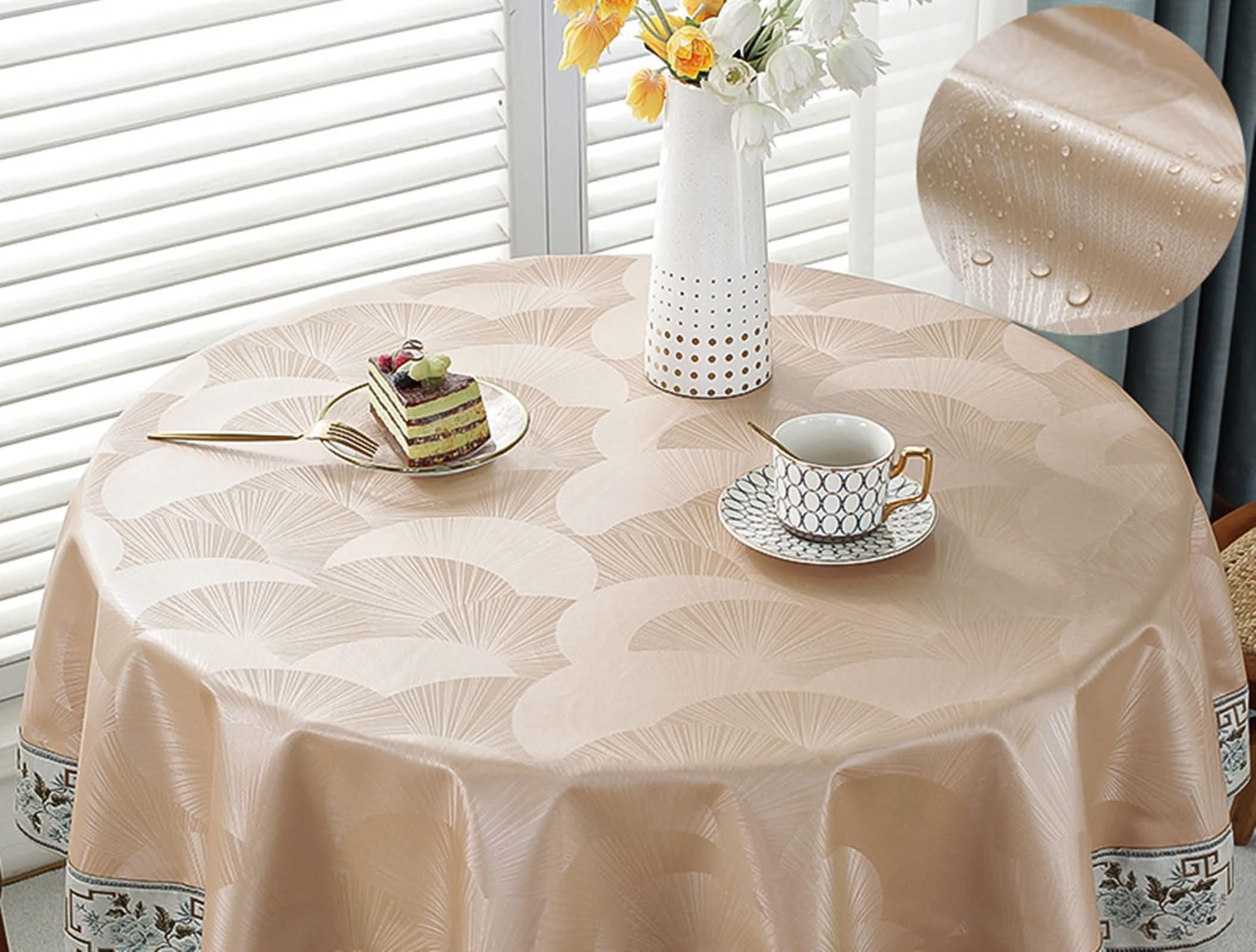 Nappe de table PU imperméable ronde 180cm KnSam protection anti-taches efficace