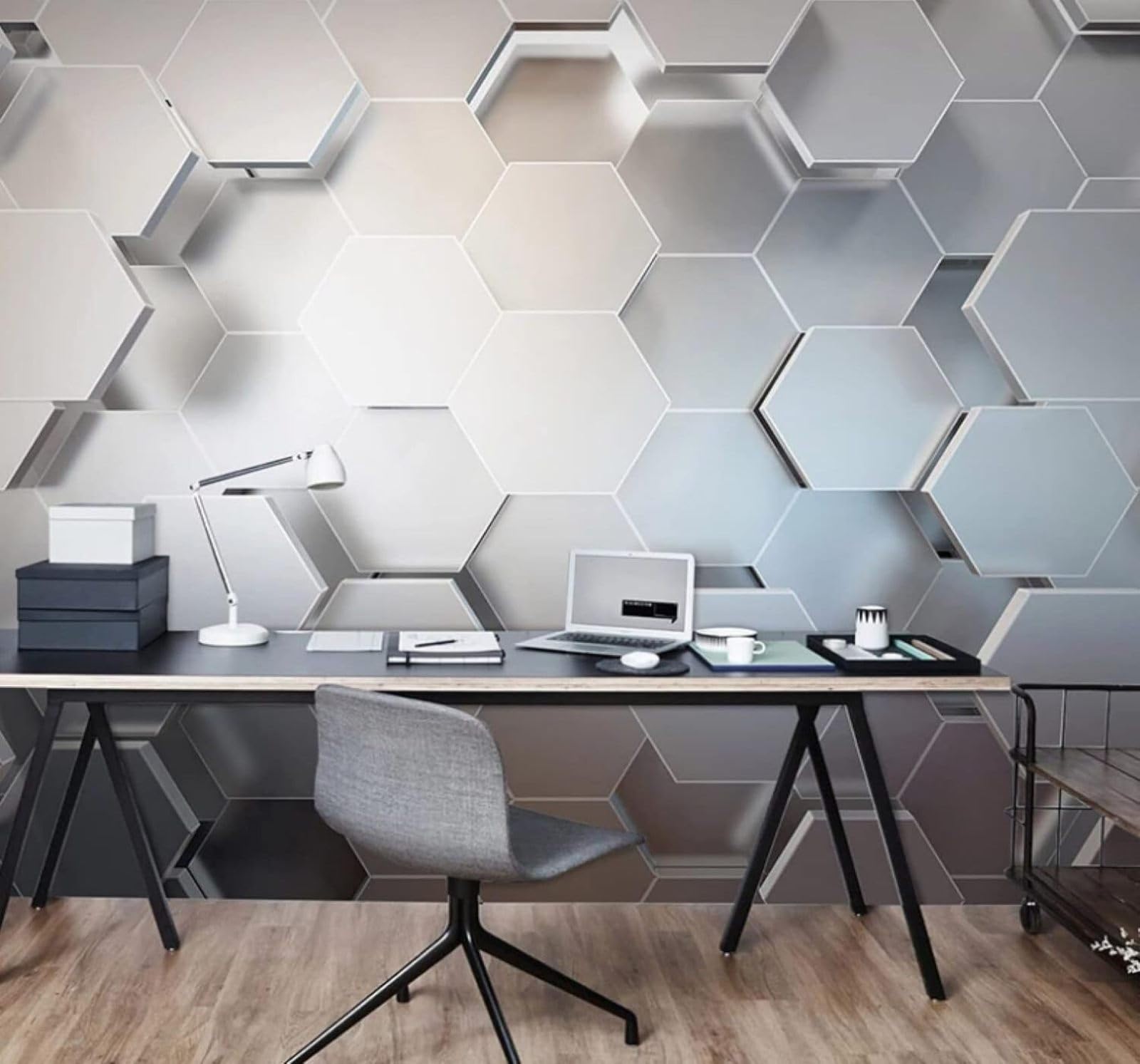 XLMING Minimalist Three Dimensional Geometric Hexagon Spatial 3D Wallpaper Luxury Silk Study Dining Feature Sofa Grey Bedroom Living Room Tv Decorative Wall-350cm×256cm