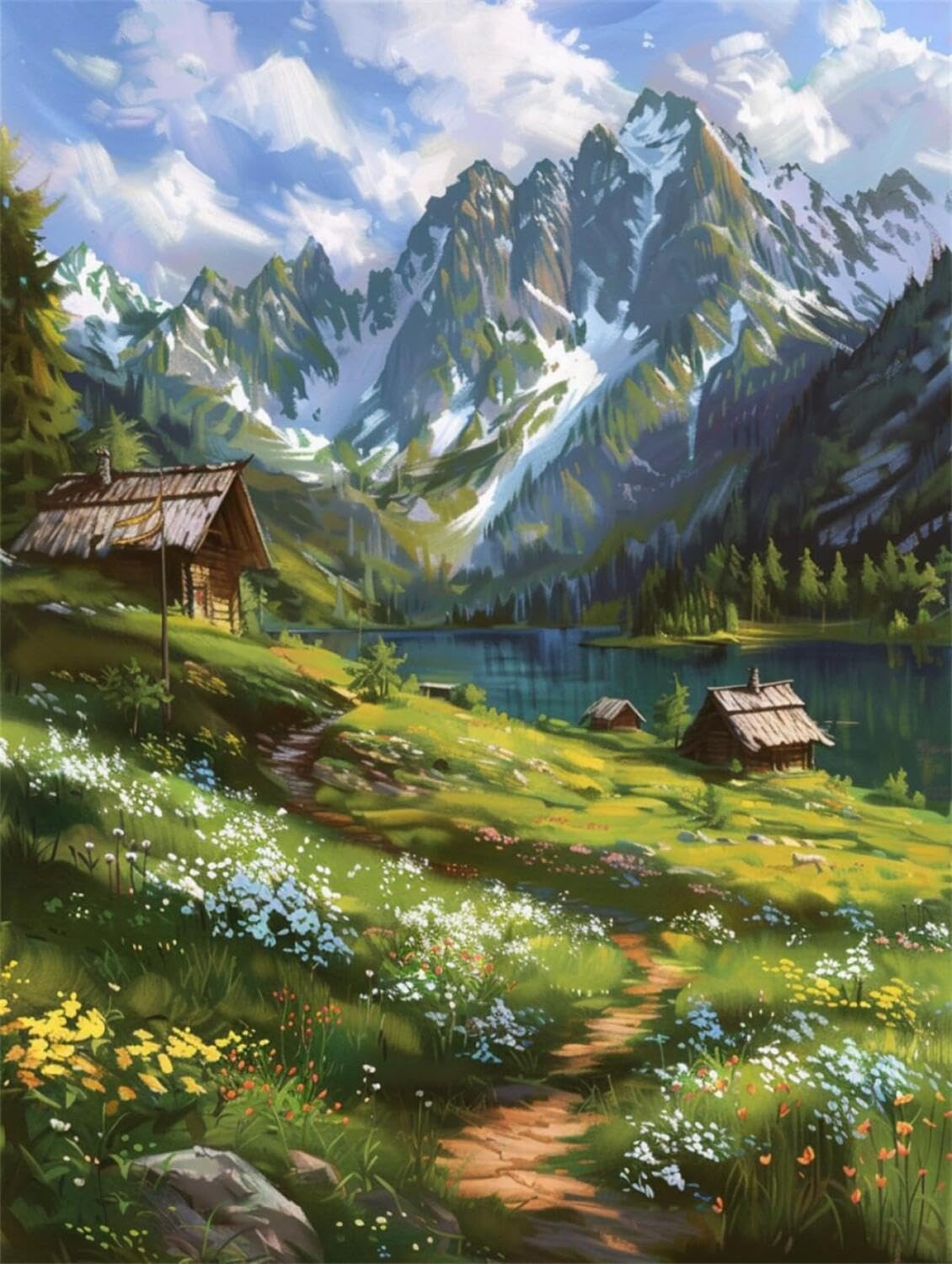 Rqwybcaxn DIY Latch Hook Rug Making Kits Mountains and Lakes 55x75cm