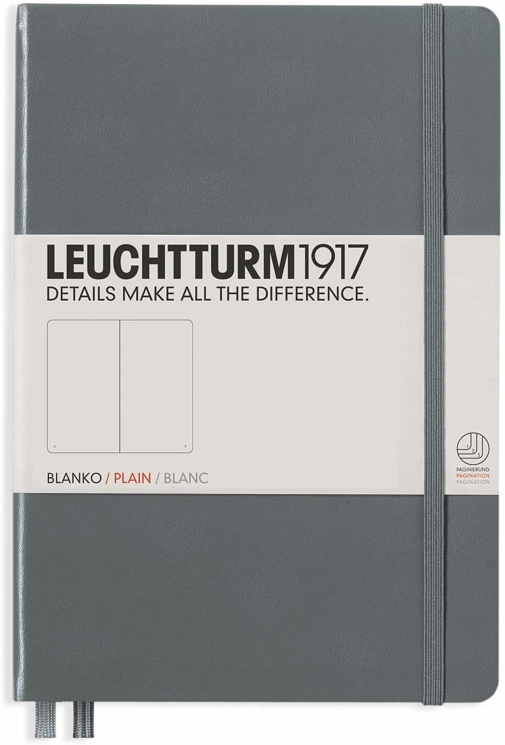 LEUCHTTURM1917 - Notebook Softcover Medium A5-123 Numbered Pages for Writing and Journaling (Plain, Anthracite)