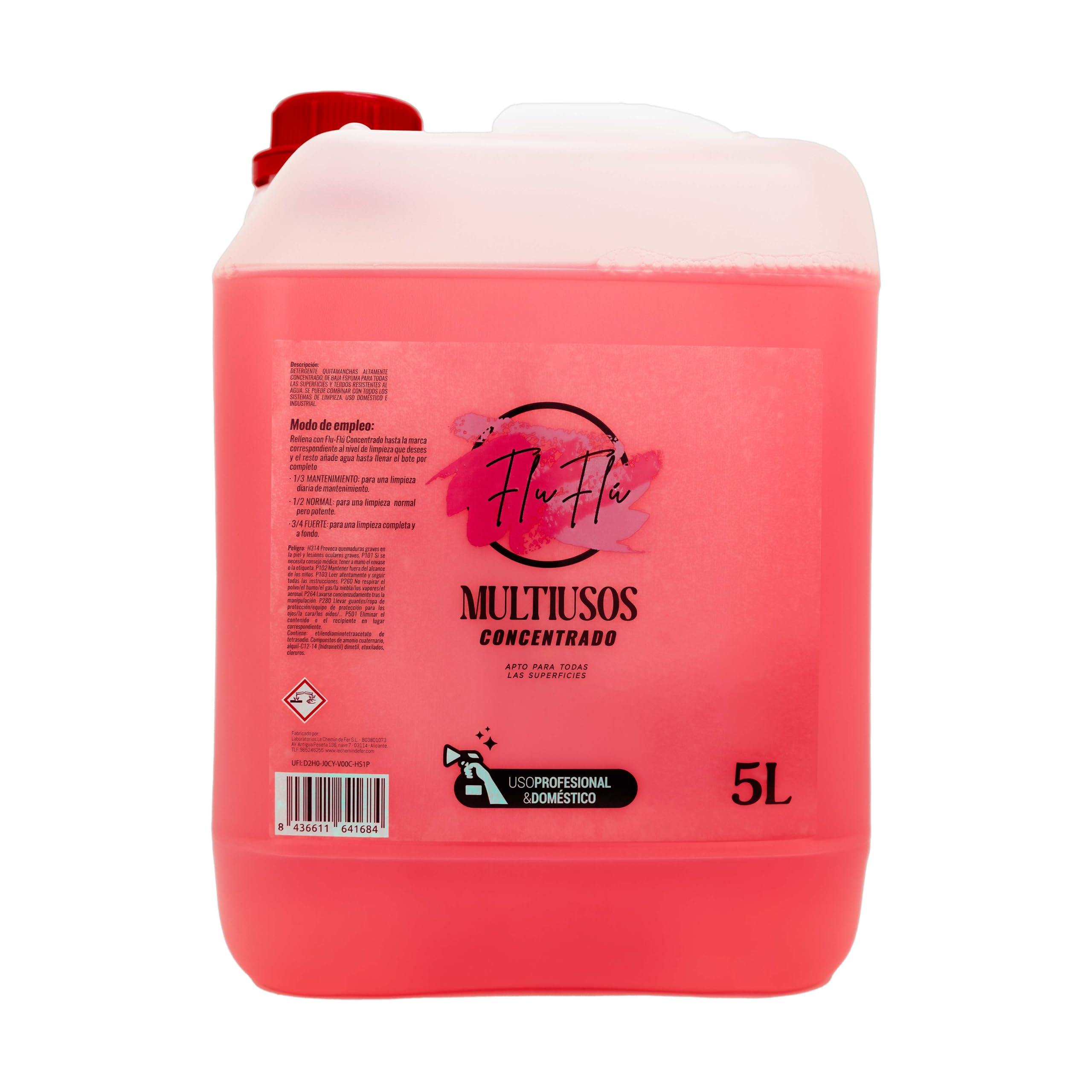 KIMIA - Multiusos FluFlu 5L | Multisuperficie de Alto Rendimiento | Limpiador Concentrado | Limpieza, Desinfecta y Aromatiza | Limpieza Profunda y Aroma Fresco | para Diversas Superficies