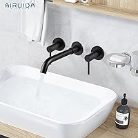 Vista 8 de Airuida Grifo de baño de latón macizo con boquilla giratoria 360, grifo mezclador de lavabo con válvula áspera y asas de doble nivel, color negro