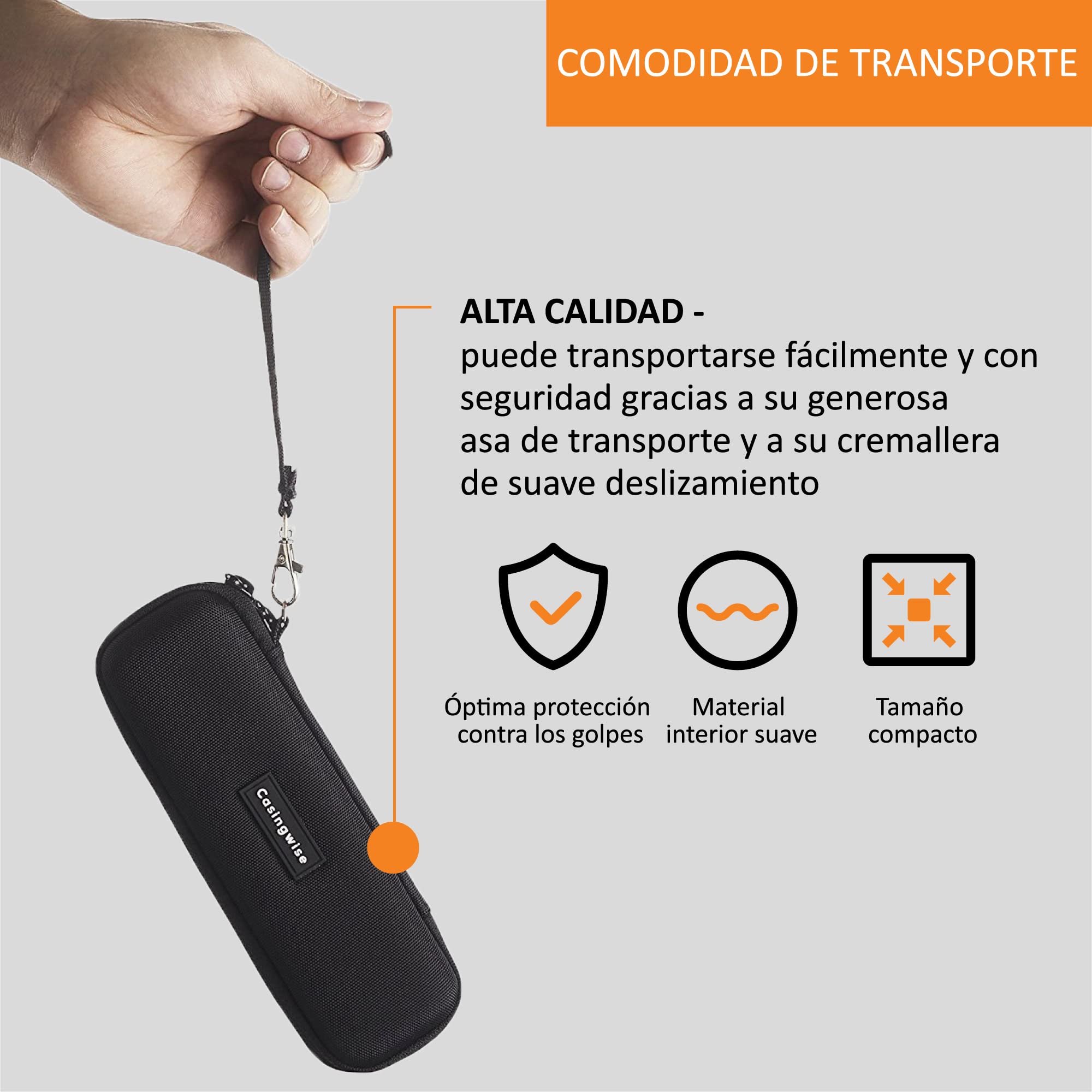 Funda para Bite Away con compartimento de red para baterías de curandero, tiritas y accesorios/práctica funda de viaje para mordida/funda con asa de espuma y microfibra