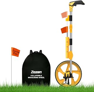 Zozen Collapsible Measuring Wheel Feet & Inches - 20 PVC Marking Flags, Flag Holder, Backpack - Accurate Industrial Distance Tool with Kickstand