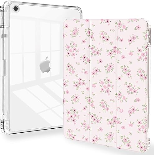 Miniatura 8 de Feams Funda para iPad de 9ª generación, funda triple para iPad 10.2, cubierta trasera transparente con soporte para lápiz y apagado Ángel
