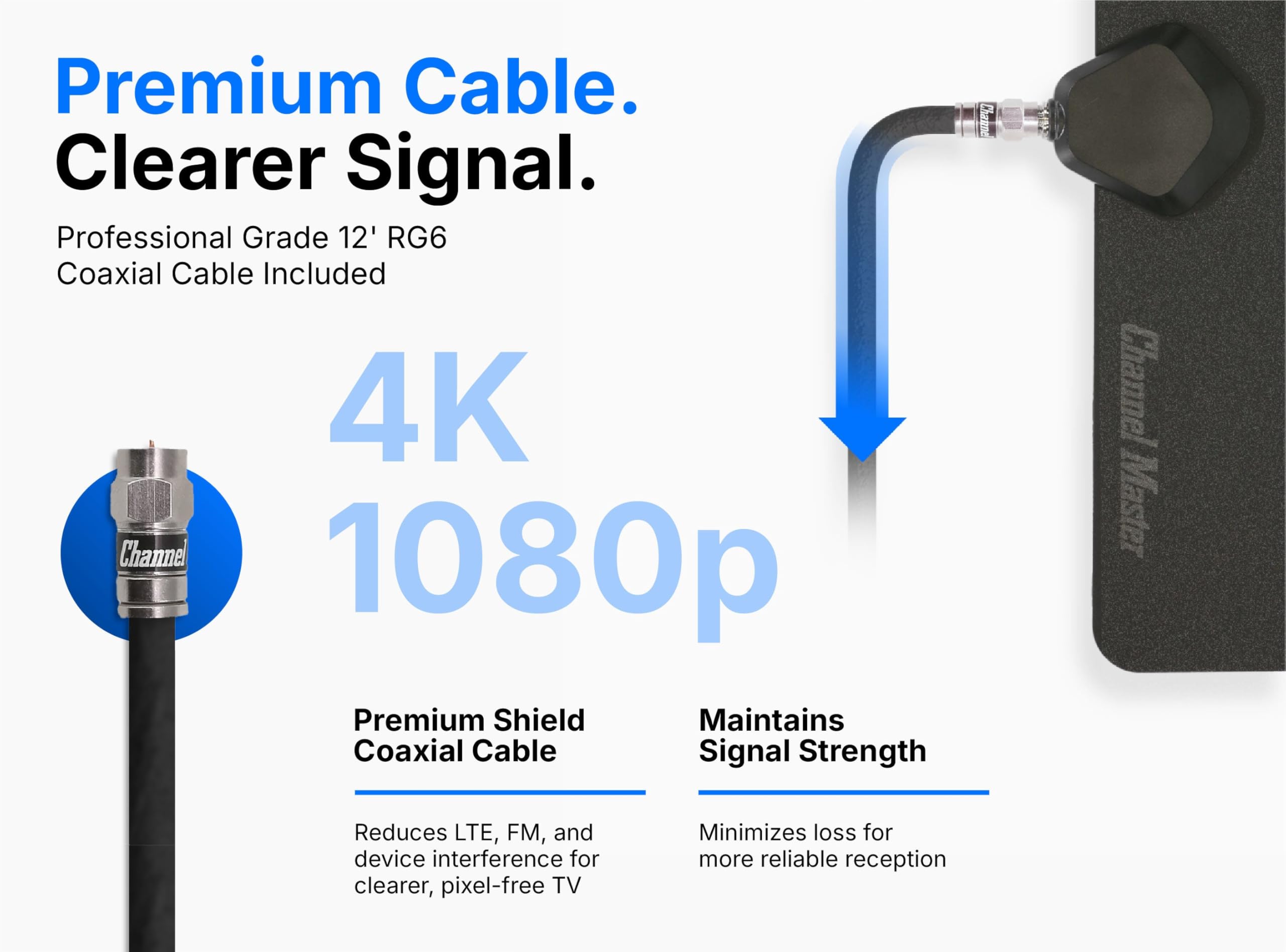 Channel Master FLATenna con Booster - Antenna TV per interni per Smart TV e canali locali, amplificatore di segnale regolabile con filtri LTE/FM, supporta TV 1080p, 4K e NextGen (ATSC 3.0)