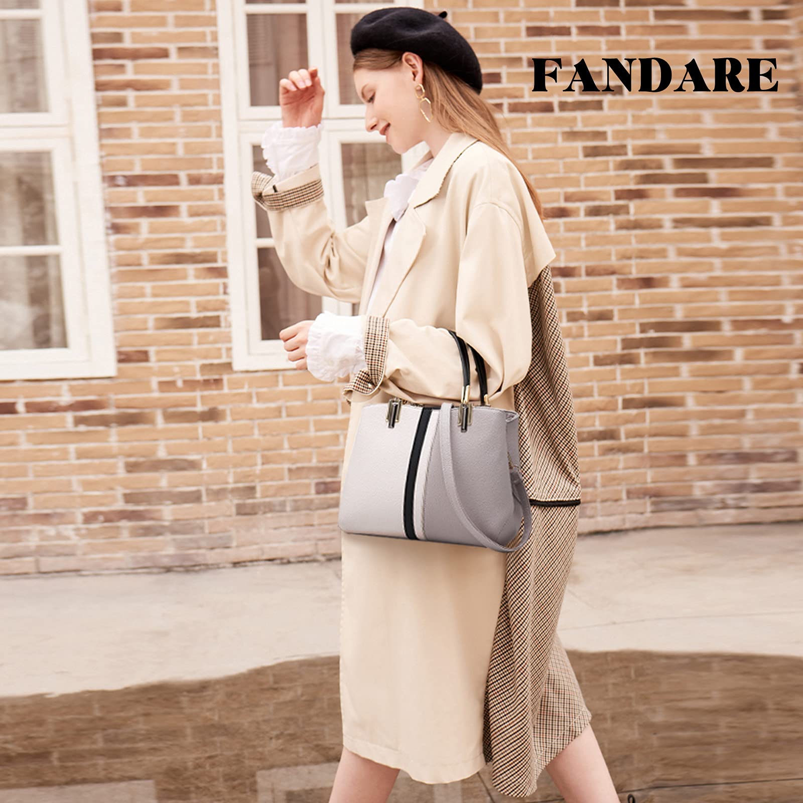 FANDARE Retro Bolsos de Mujer Bandolera PU Cuero Impermeable Portátiles 12.9 Pulgadas Laptop Bolso Mano Hombro Cruzado Remache Gran Capacidad Señora para Viaje Trabajo Escuela Compras
