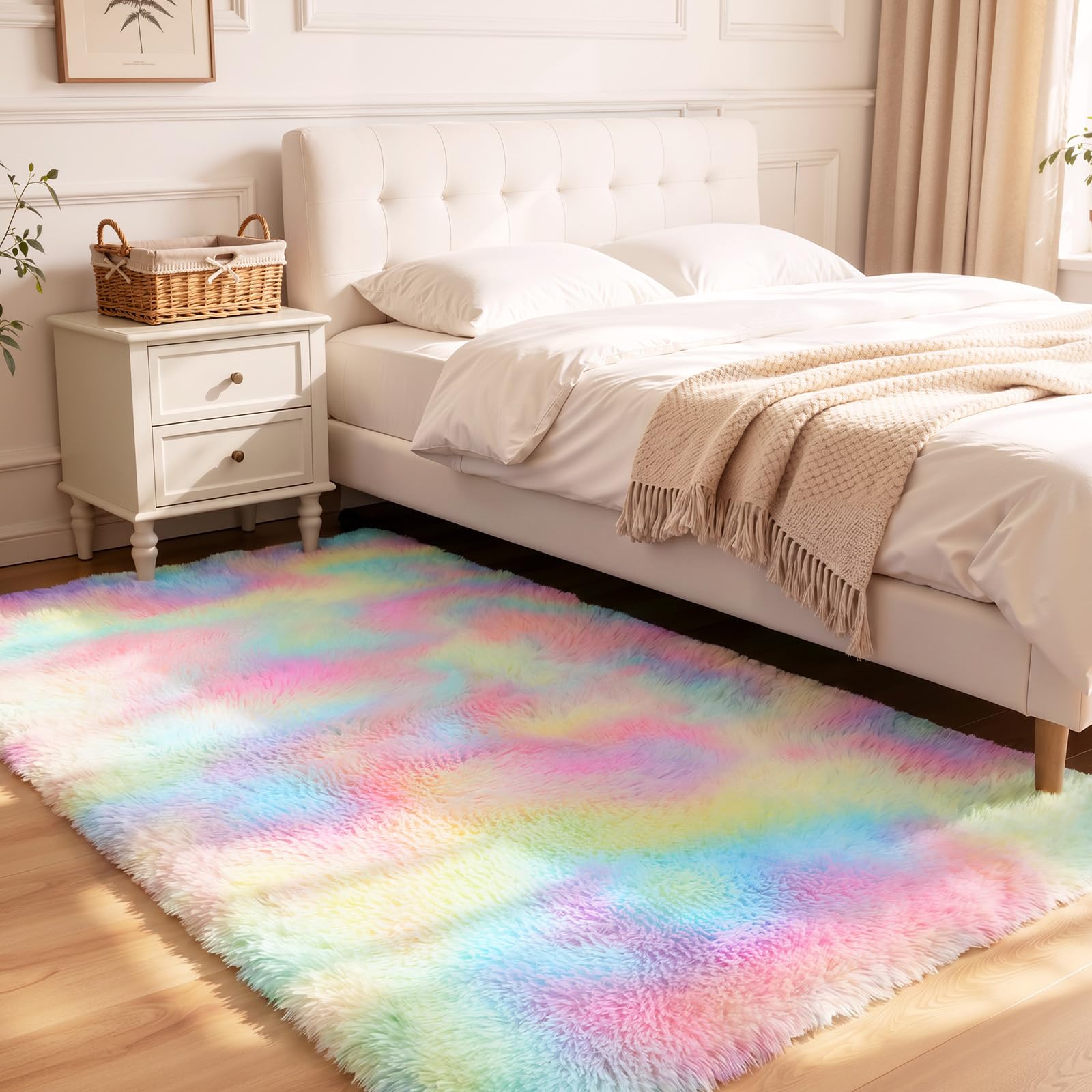 LNZHAO Rugs Living Room 120x60 CM: Small Area Rugs for Bedroom – Fluffy Shaggy Rug Washable Modern Carpet – Soft Non Slip Rug Bedside Rug for Kids Room, Lounge, Dining Room, Rainbow