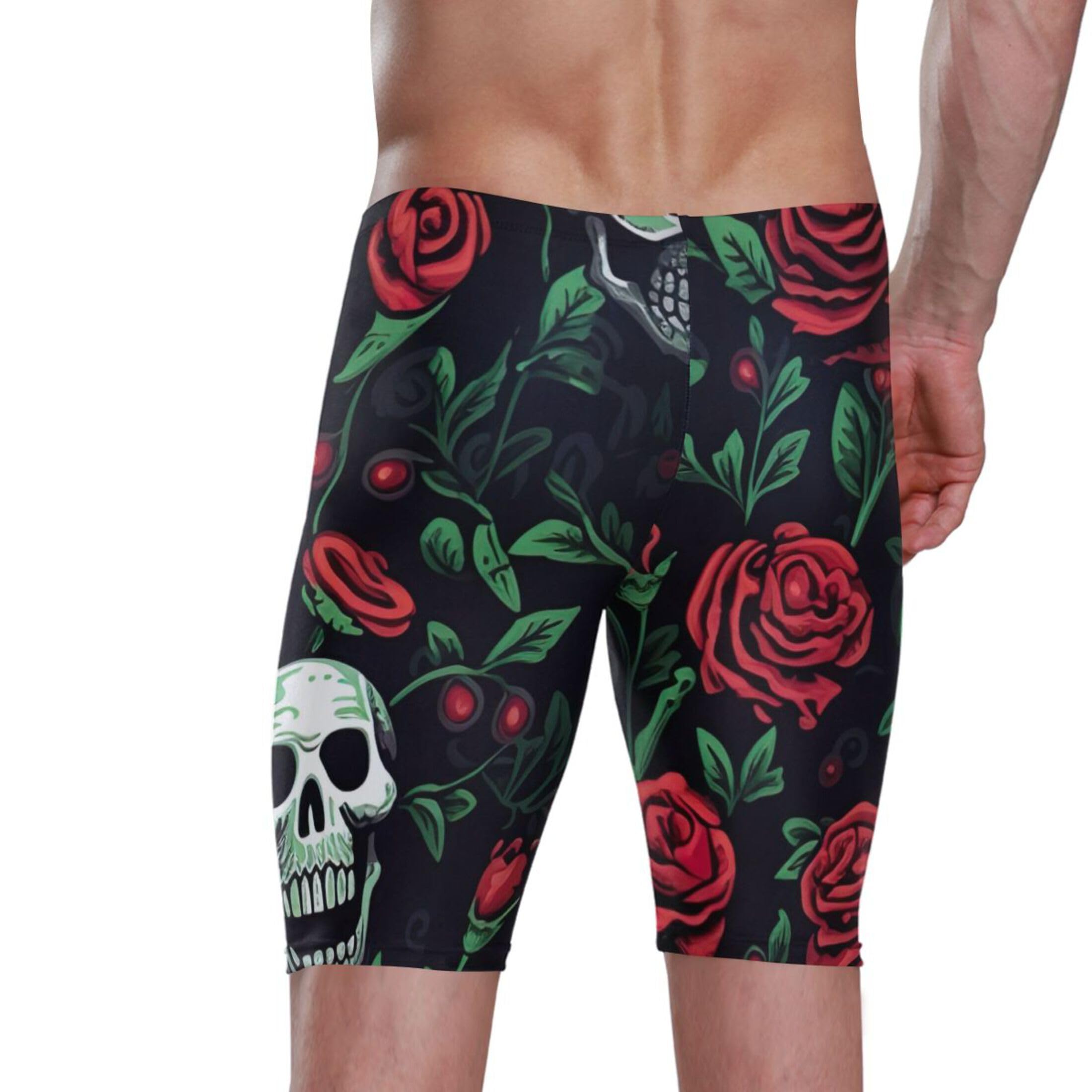 Sugar Skull Skeleton Gothic Flowers Mens Swim Jammers Swimsuit XL B0400676