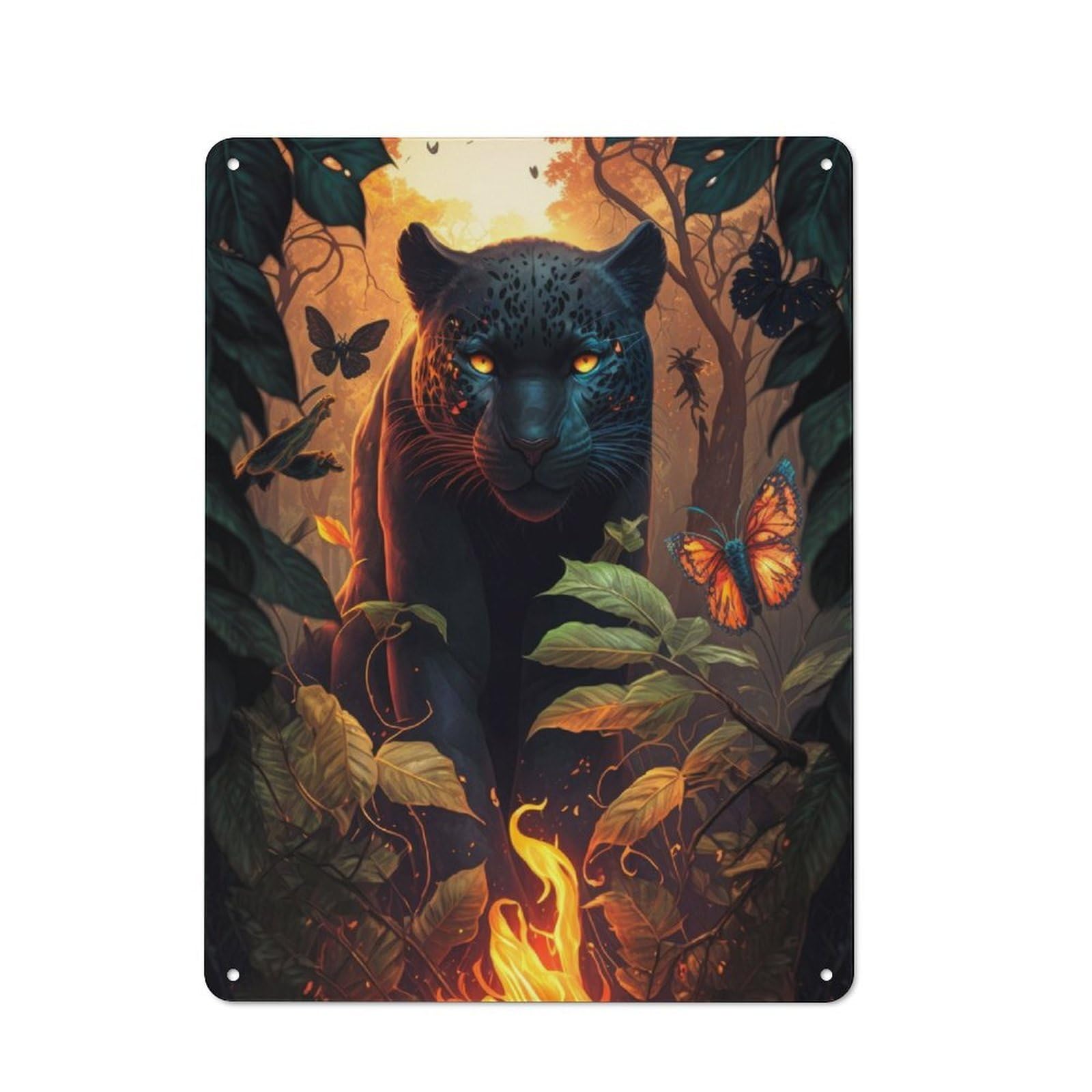 Junmoney Fiery Black Panther Retro Metal Plaque 40X30cm For Garage Or Workshop, Housewarming Wall Decor For People Furnishing Garage And Workshop