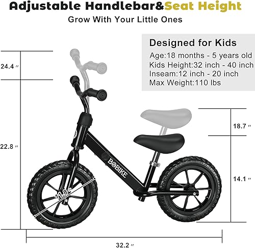 Miniatura 5 de Bicicleta de equilibrio para niños de 2 a 5 años, asiento ajustable y manillar sin pedal, bicicleta de entrenamiento sin pedales, el mejor regalo