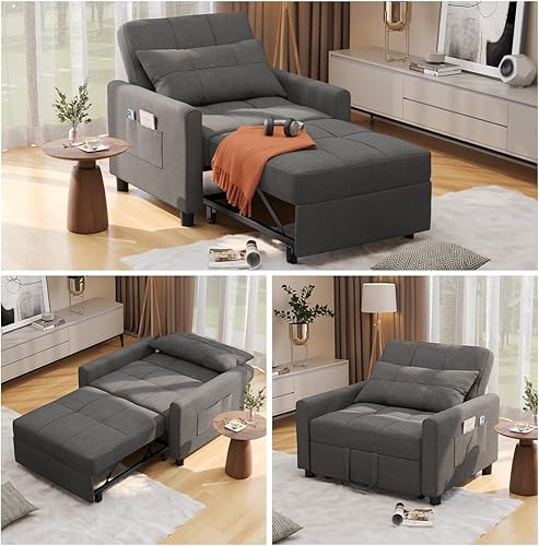 Aiho Sofá cama con cama, sofá cama convertible 3 en 1 de tela de lino moderna para apartamento, sala de estar, estudio, gris oscuro Gris-oscuro,Gris
