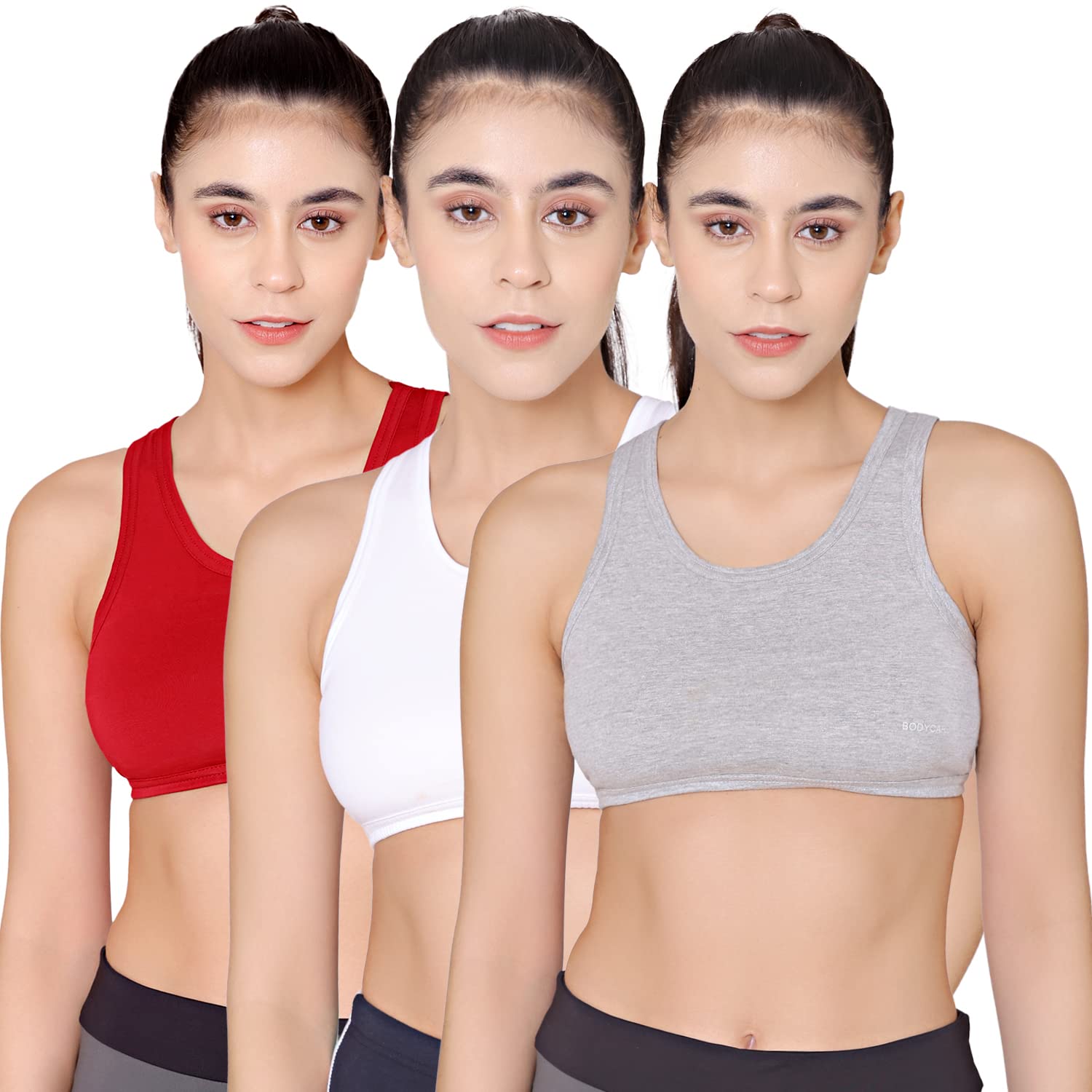 bodycare Pack of 3 Sports Bra in Grey-Maroon-White Color - E1610GRYMHW-picture-24