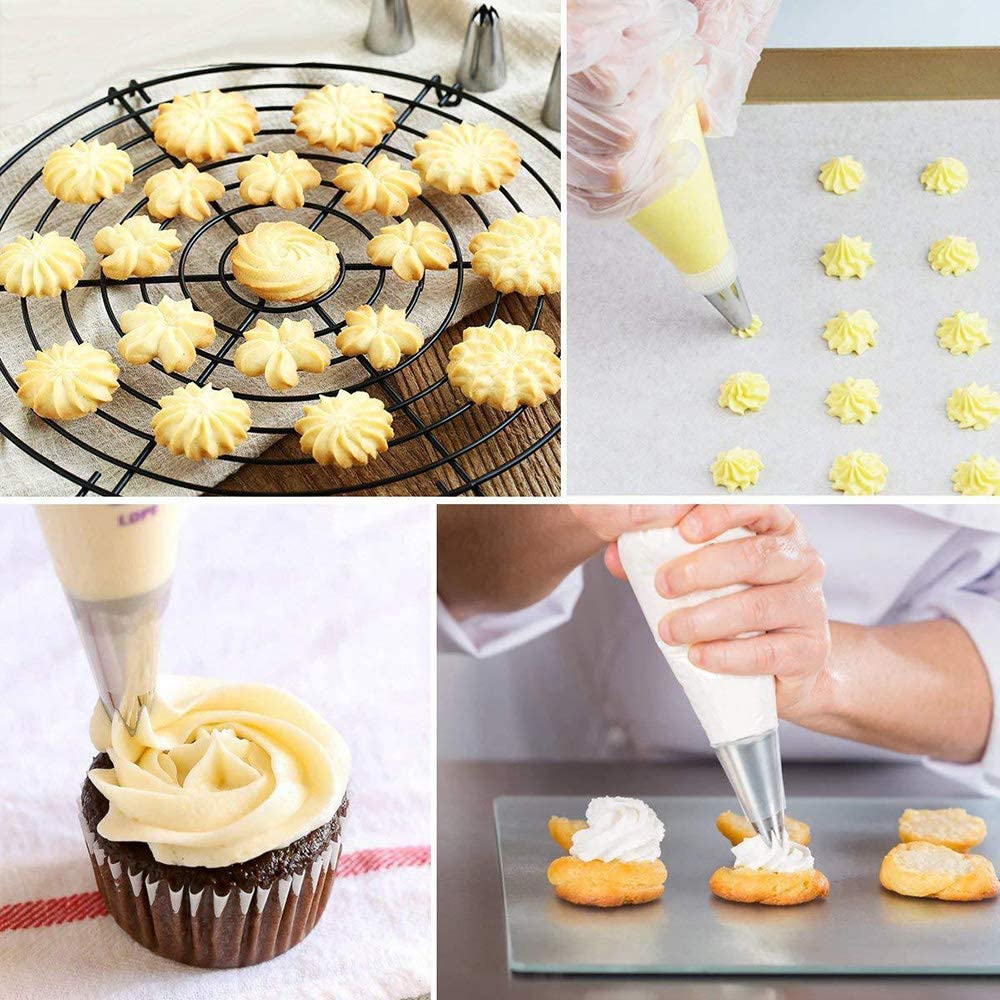 Poche à Douille Patisserie Kit Poche à Douille Réutilisable - 6 Douilles Inox, 2 Poches Silicone - Pour Décoration Gâteaux Et Cupcakes Kit Patisserie