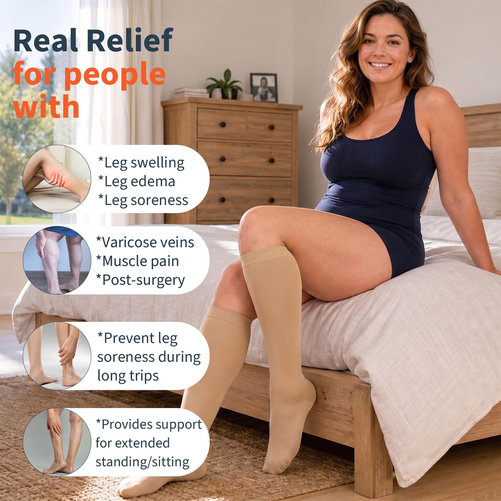 4 pares de calcetines de compresión de talla grande para mujeres y hombres, pantorrilla extra ancha de 20-30 mmHg, medias de compresión hasta la rodilla para apoyo de la circulación e hinchazón