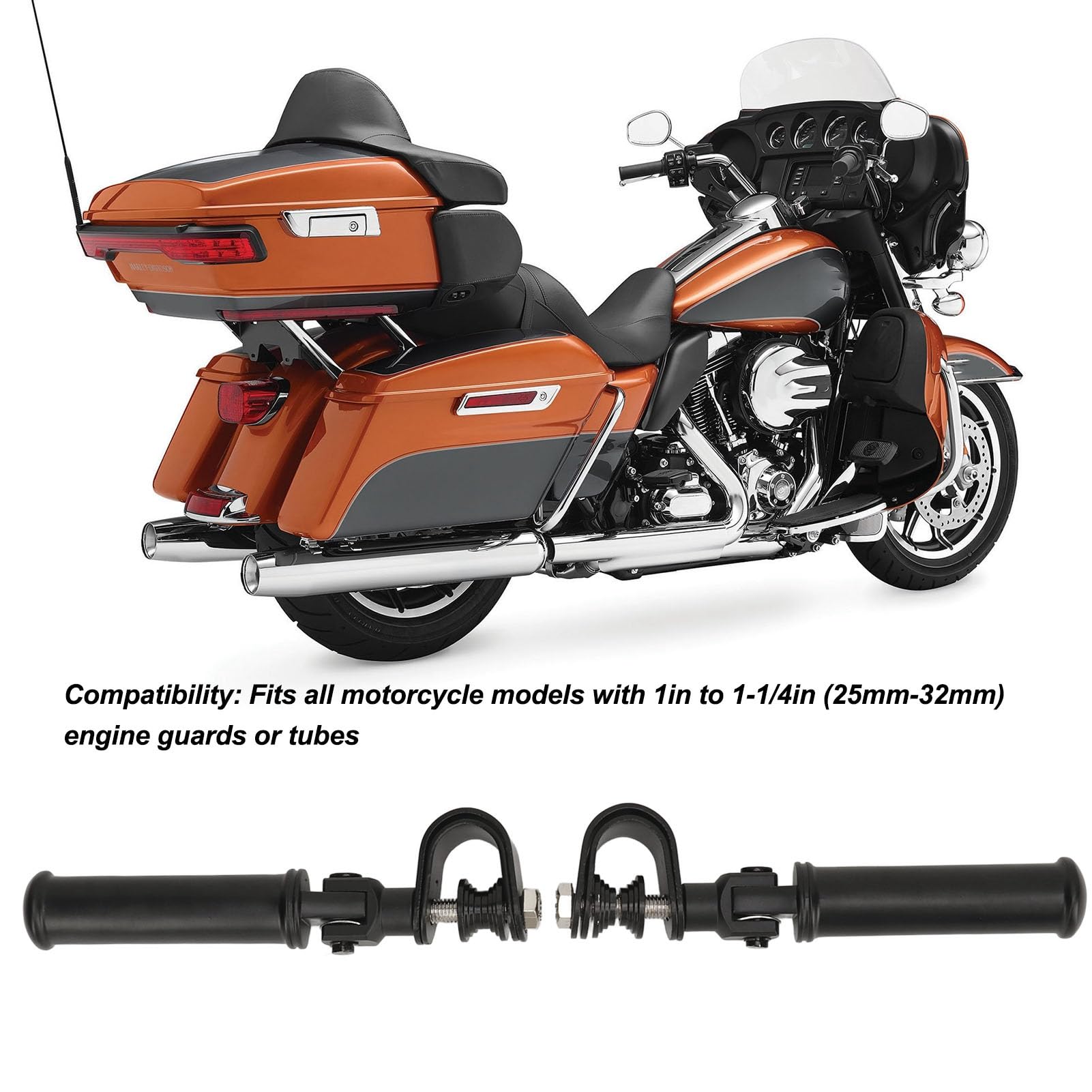 Dilwe Podnóżki Motocyklowe ze Stopu Aluminium Osłona Silnika ze Stopu Aluminium Podnóżek Składany Zacisk od 25 Mm do 32 Mm Łatwa Instalacja dla Rowerzystów Długodystansowych Rowery Uliczne (BLACK)