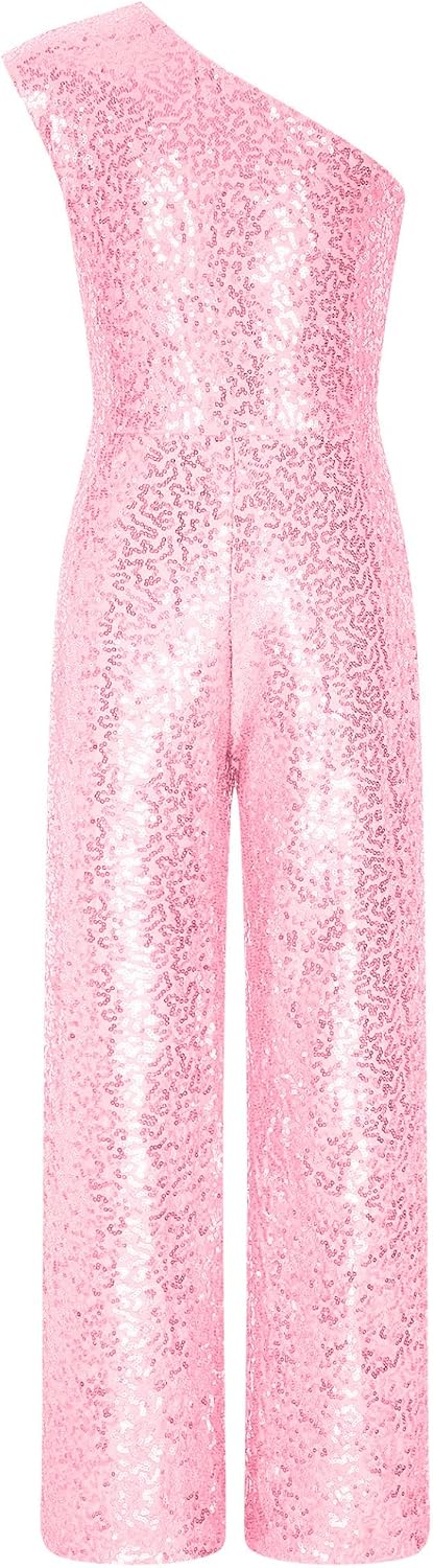 JEYPINMI Kids Girls Sparkly Full Sequin Long Jumpsuit Sleeveless Party Romper Playsuit Dance Prom Leotard