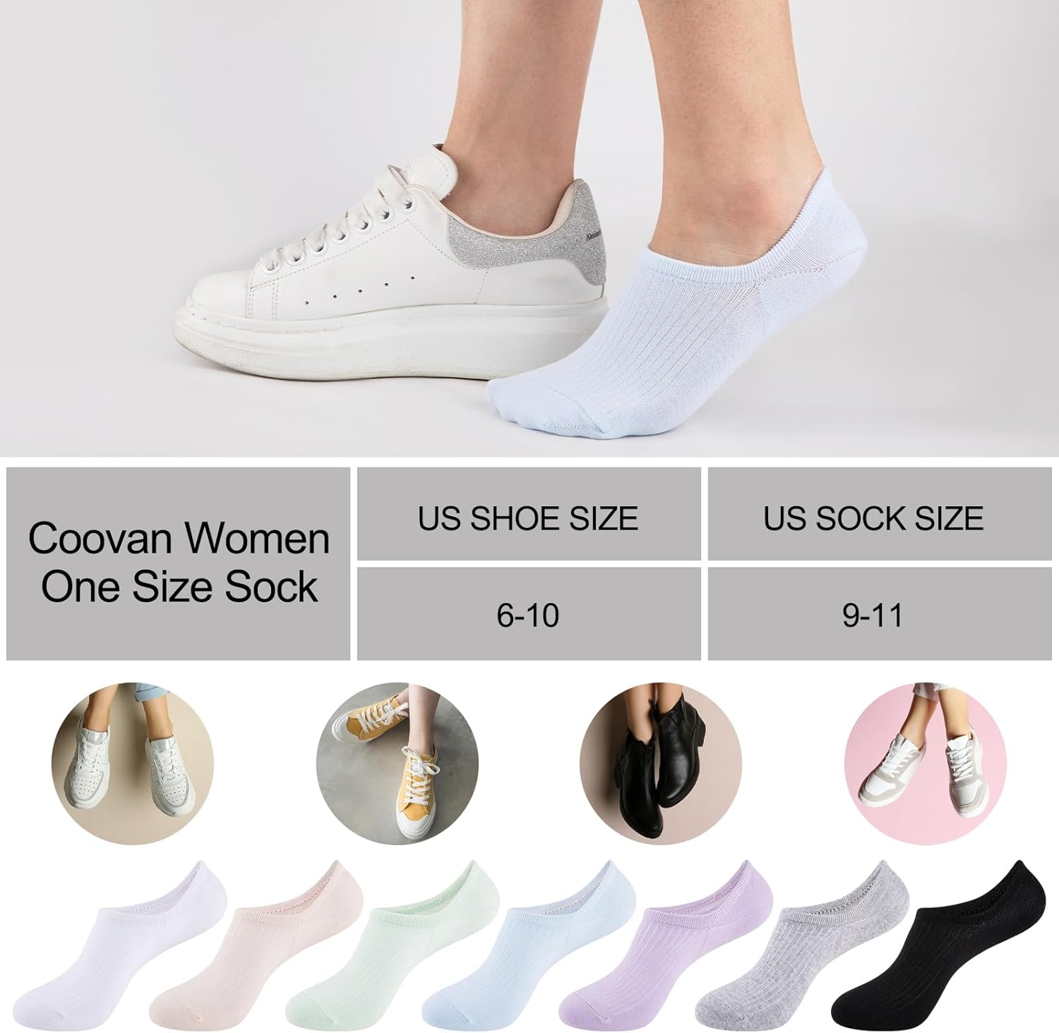 COOVAN Womens No Show Socks 7 Pack Cotton Low Cut Anti-slid Invisible Short Ankle Socks with Non Slip Grip - Image 5