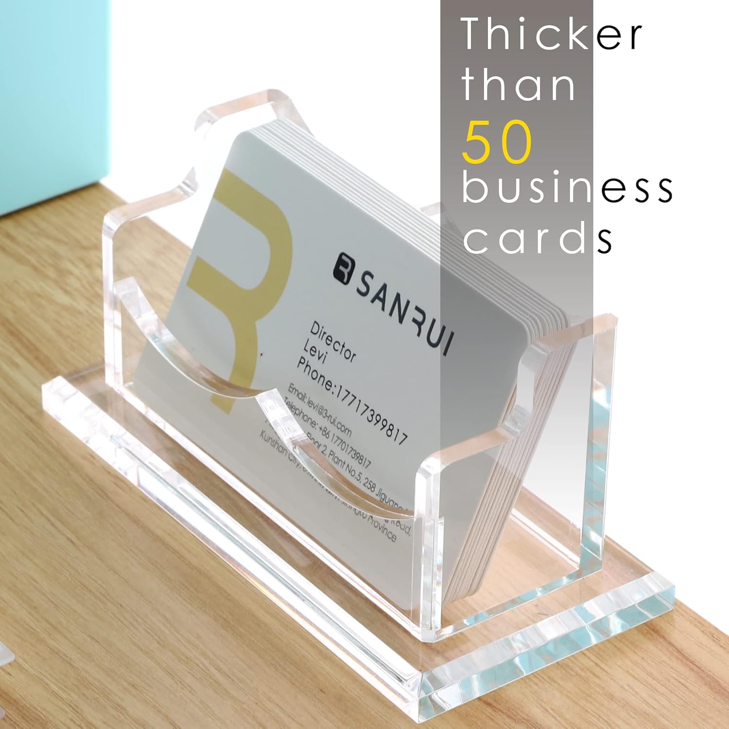 SANRUI Clear Horizontal Business Card Holder Stand for Desk, Acrylic Desktop Display Name Cards Holders Organizer Storage Rack,for Exhibition, Home , Office ,1 Tier 1 Pocket , 60 Card Capacity : Office Products