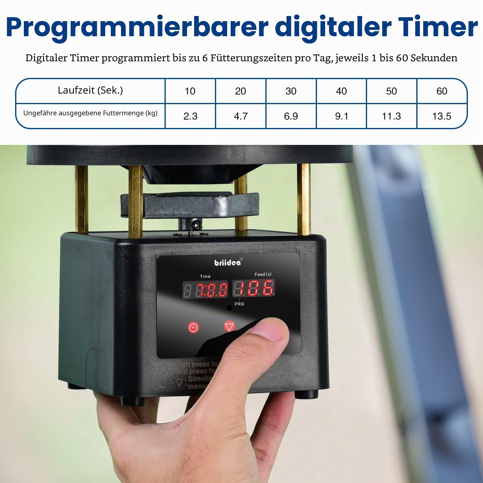 Briidea Deer Feeder Timer Kit mit programmierbarem digitalem Timer, Metalldrehplatte, verstellbare Halterung, Schwarz