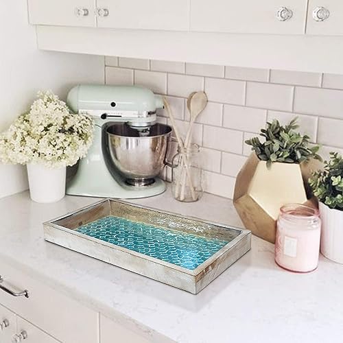 Miniatura 7 de nu steel Mosaico de espejo marino de lujo Aqua y bandeja de madera para baños, encimeras, joyas, perfumes, almacenamiento