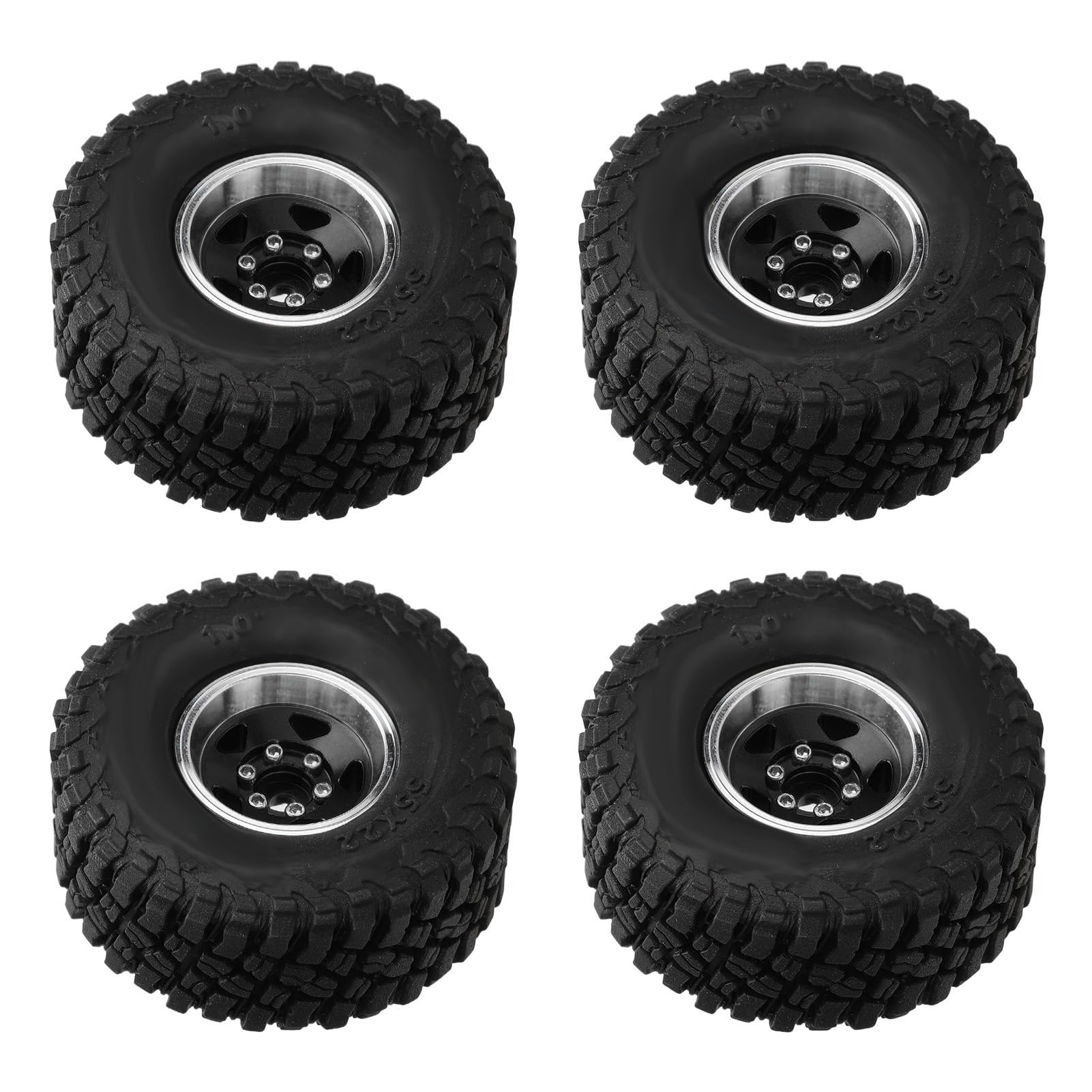 Pilipane 4pcs rc Pneumatici Crawler Pneumatici ad Alte Prestazioni in Gomma Morbida con Cerchi in Lega di Alluminio Parti di aggiornamento per SCX24 1/24 1/18 RC Auto (Nero)