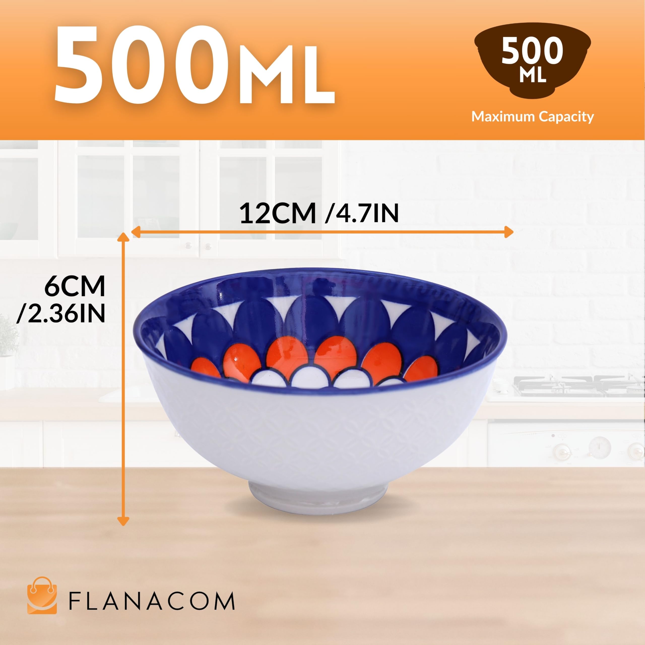 Juego De 4 Cuencos De Cerámica Boho Flanacom | 500 Ml | Colores Variados | Aptos Microondas Y Lavavajillas