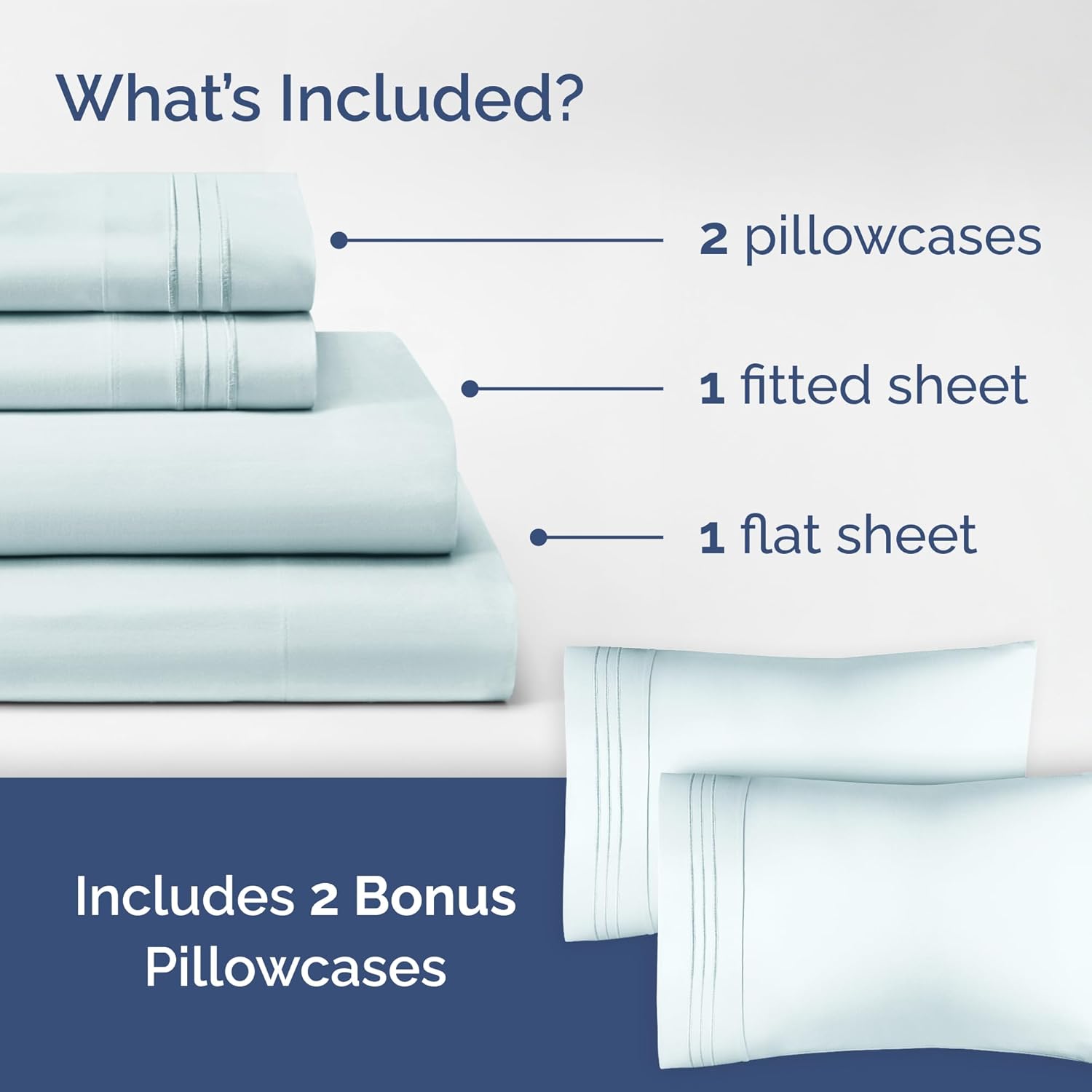 Ice Blue 4-Piece Sheet Set & Pillowcase Bedding Bundle (Full Size) - Complete Full Sheet Set & 2 Pillowcases w/ Deep Pockets up to 16 inches - Comfy, Hotel Luxury Quality - Soft, Breathable & Cooling