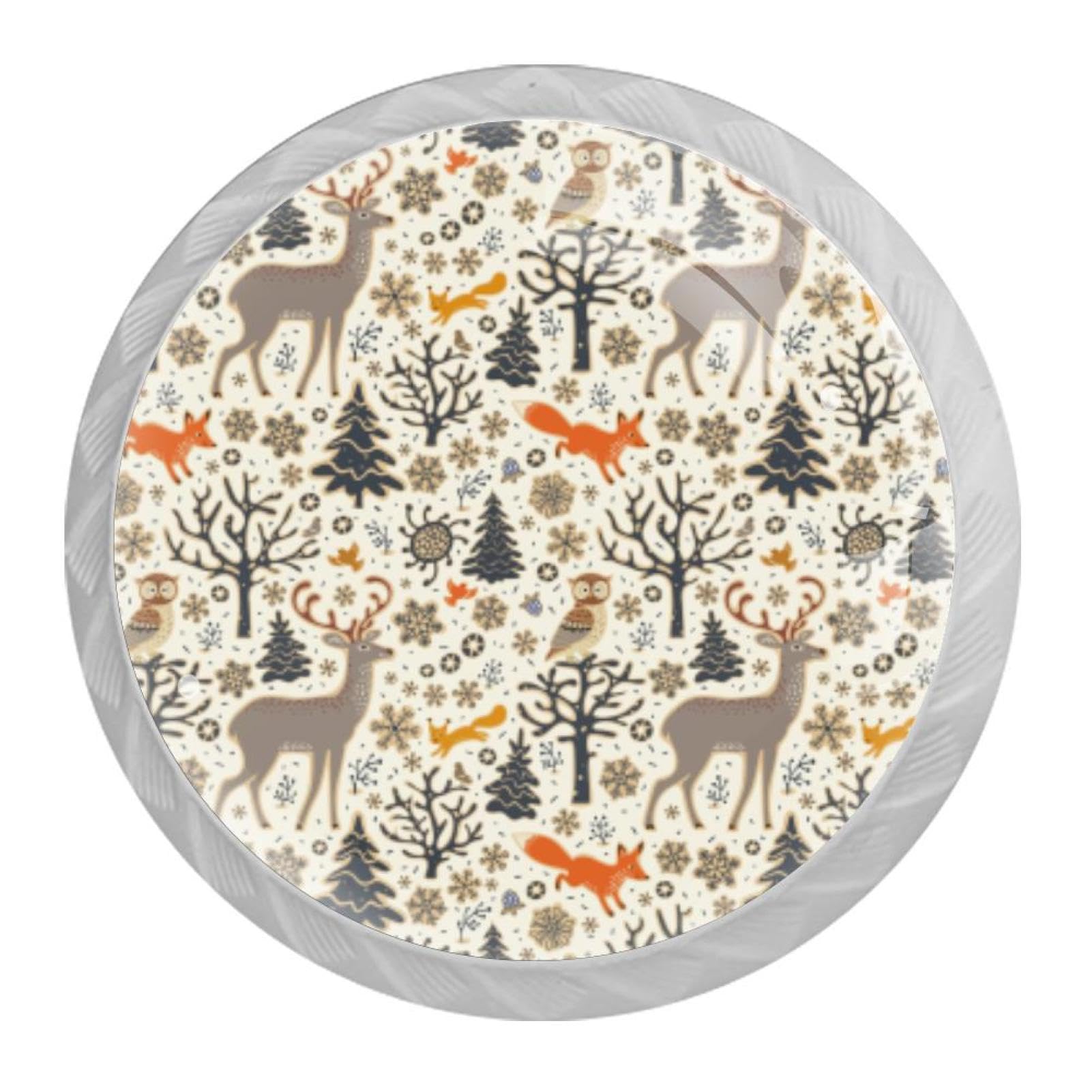Tqmspg Multi07 4 Pieces Drawer Pulls Owl Deer Fox Squirrel Snowflakes Pattern Door Knobs Dresser Handles For Kitchen Wardrobe Cupboard Hardware Furniture