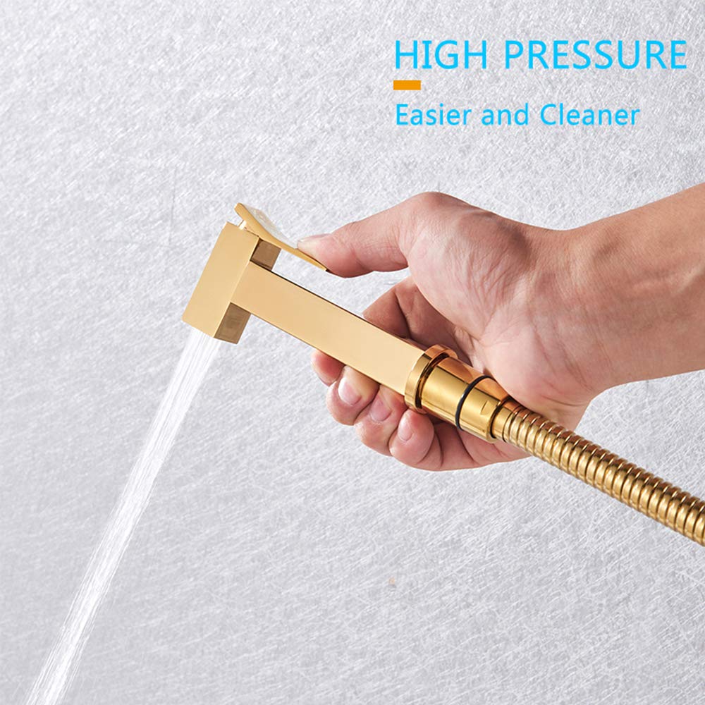 Spruzzatore per bidet con acqua fredda e calda, in ottone, portatile, per doccia, doccia, bidet, rubinetto per la pulizia del WC, igiene personale, oro rosa (spazzolato